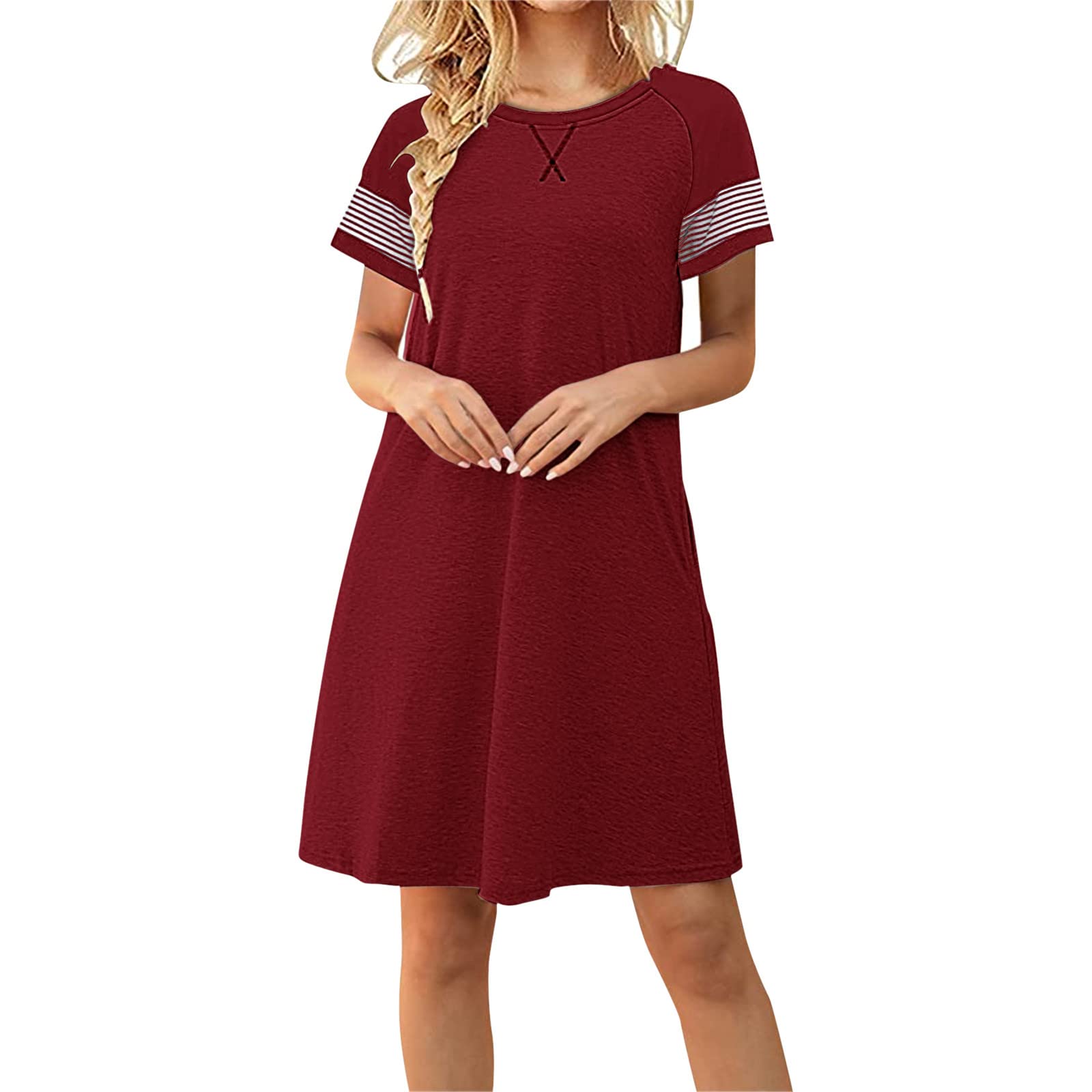 Women's Casual Stripe Splicing Swing Dress - Short Sleeve Loose T-Shirt Dress for Fall & Summer | Perfect for Office, Date Night & Weekend Outings