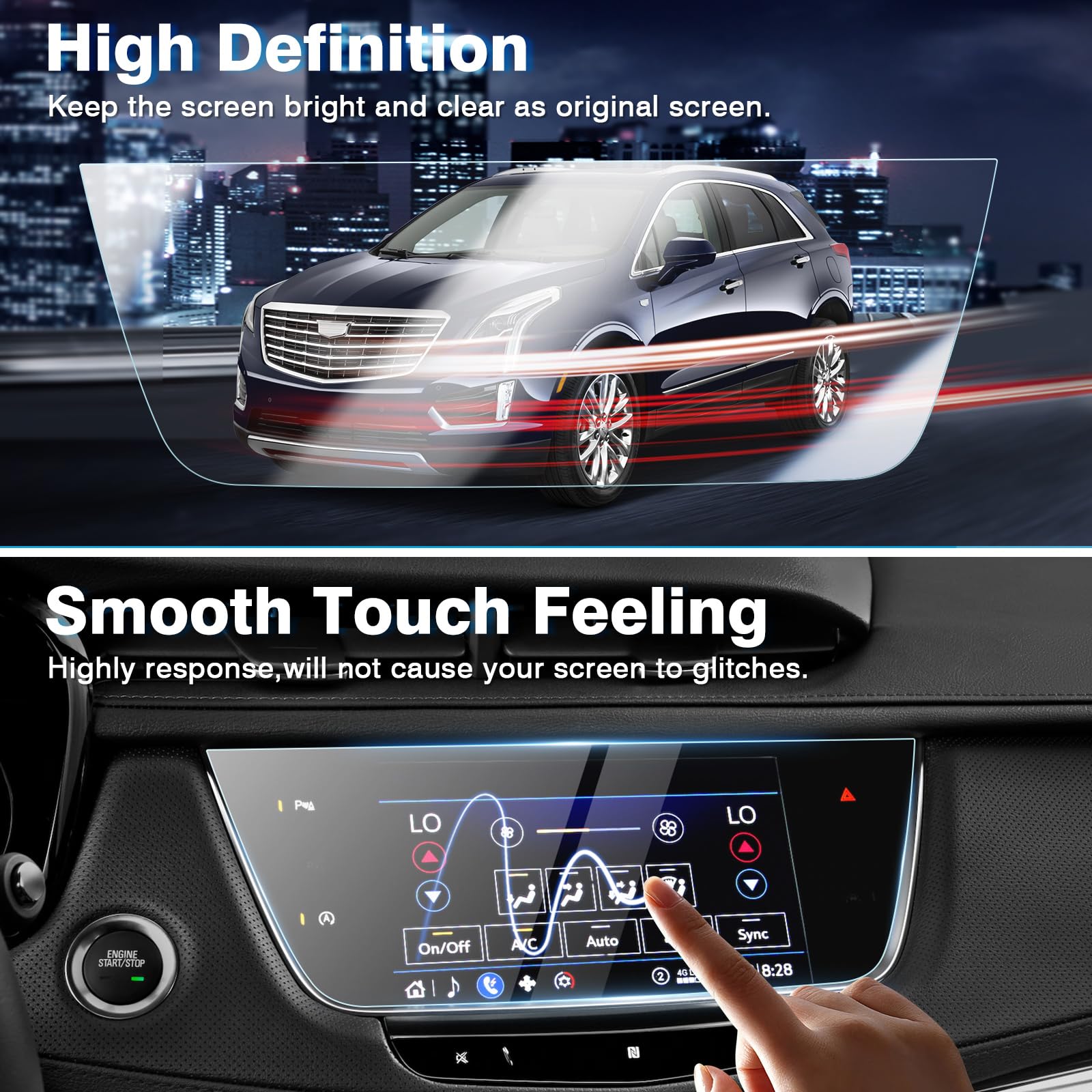 2 Pack Tempered Glass Screen Protector for 2017-2025 Cadillac XT5 & 2020-2025 XT6 - 8