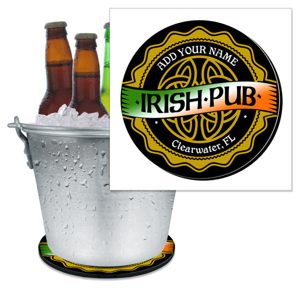 Personalized Beer Bucket Coaster - Custom Name Pub Coaster for Irish-Themed Bars, Home Bars & Outdoor Parties - Perfect for St. Patrick's Day & Game Nights