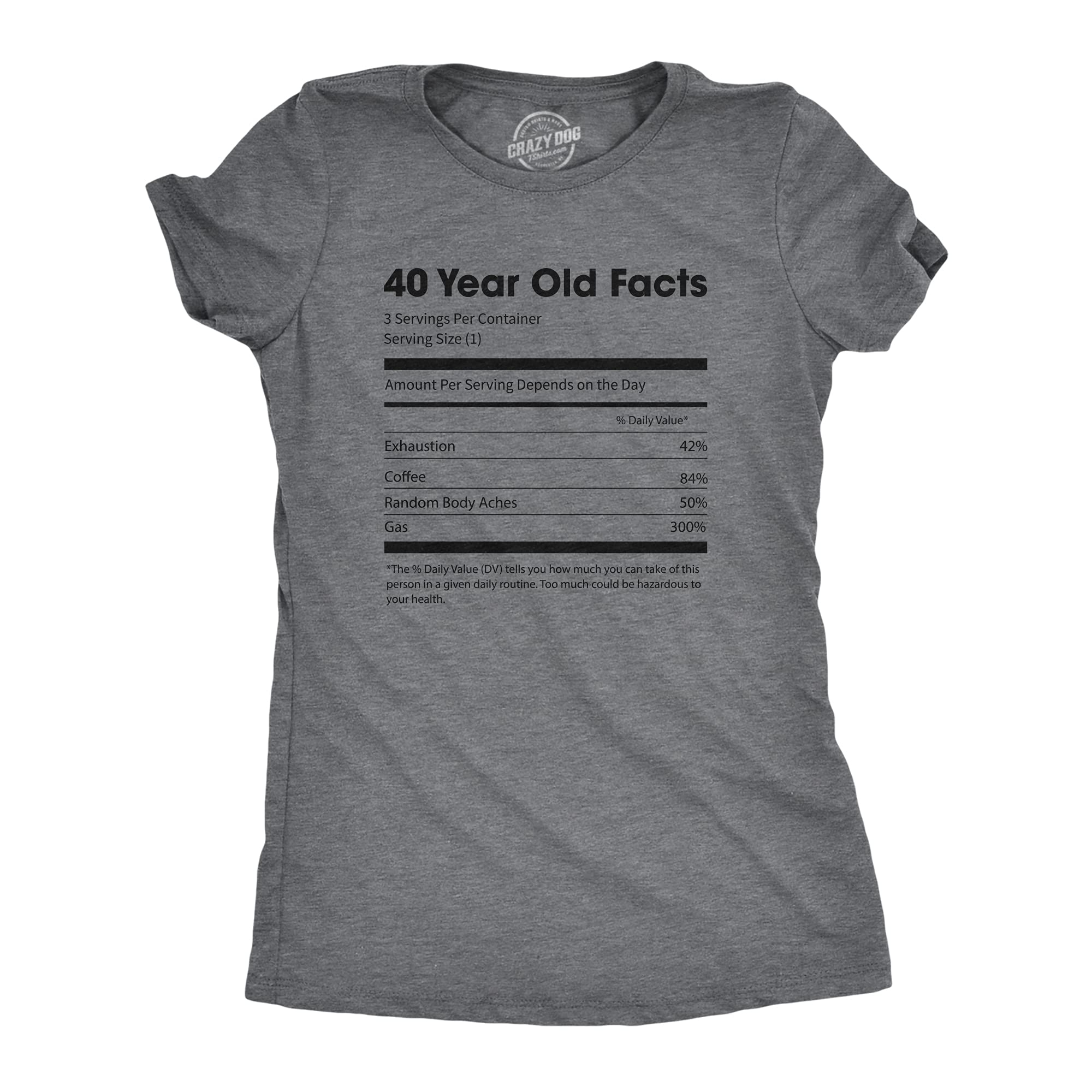 Funny 40th Birthday Tshirt for Women - Vintage Nutrition Label Design Coffee Lover Gift - Perfect for Birthday Parties & Casual Wear