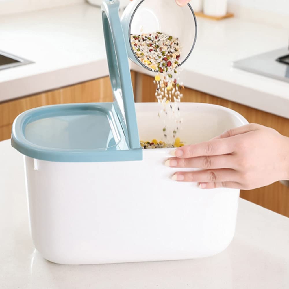 8kg Airtight Rice Storage Container - Moisture-Proof Plastic Food Bin for Rice, Flour & Grains | Household Kitchen Organization (Blue) | Perfect for Pantry, Kitchen & Bulk Food Storage