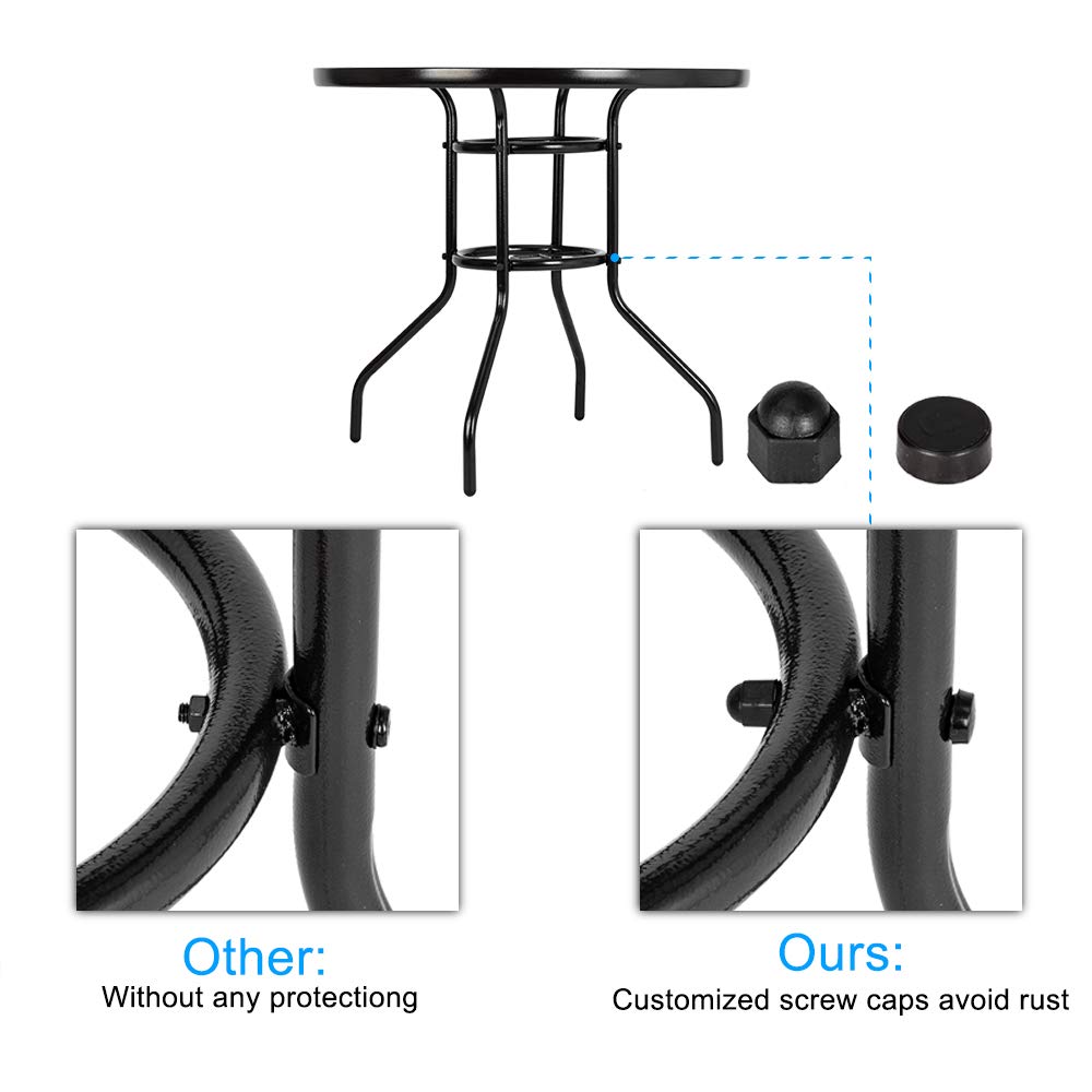 32 Inch Outdoor Square Bistro Patio Dining Table with Umbrella Hole - Durable Metal Glass Top Table for Backyard, Garden, Poolside & Balcony - Perfect for Dining, Lounging & Entertaining Guests