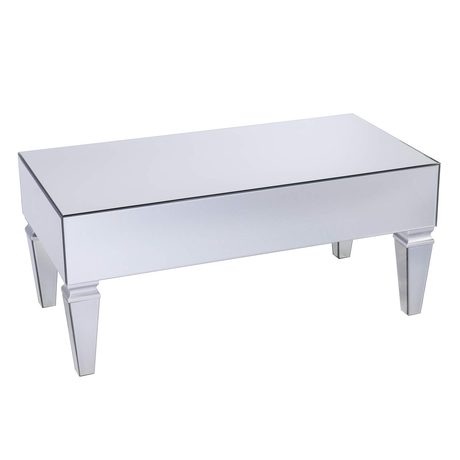 SEI Furniture Darien Contemporary Silver Mirrored Rectangular Coffee Table for Living Room, Modern Glass Top Center Table for Home Decor