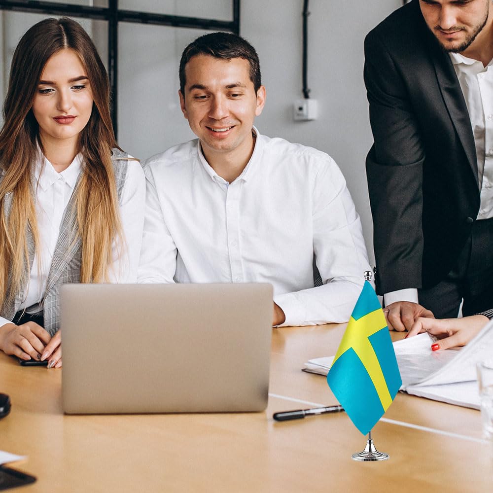Swedish Flag Mini Desk Decor - 12 Pack Small Sweden National Flags for Tabletop, Office, Party & Home Decorations | Perfect for World Cup, National Day & Cultural Events