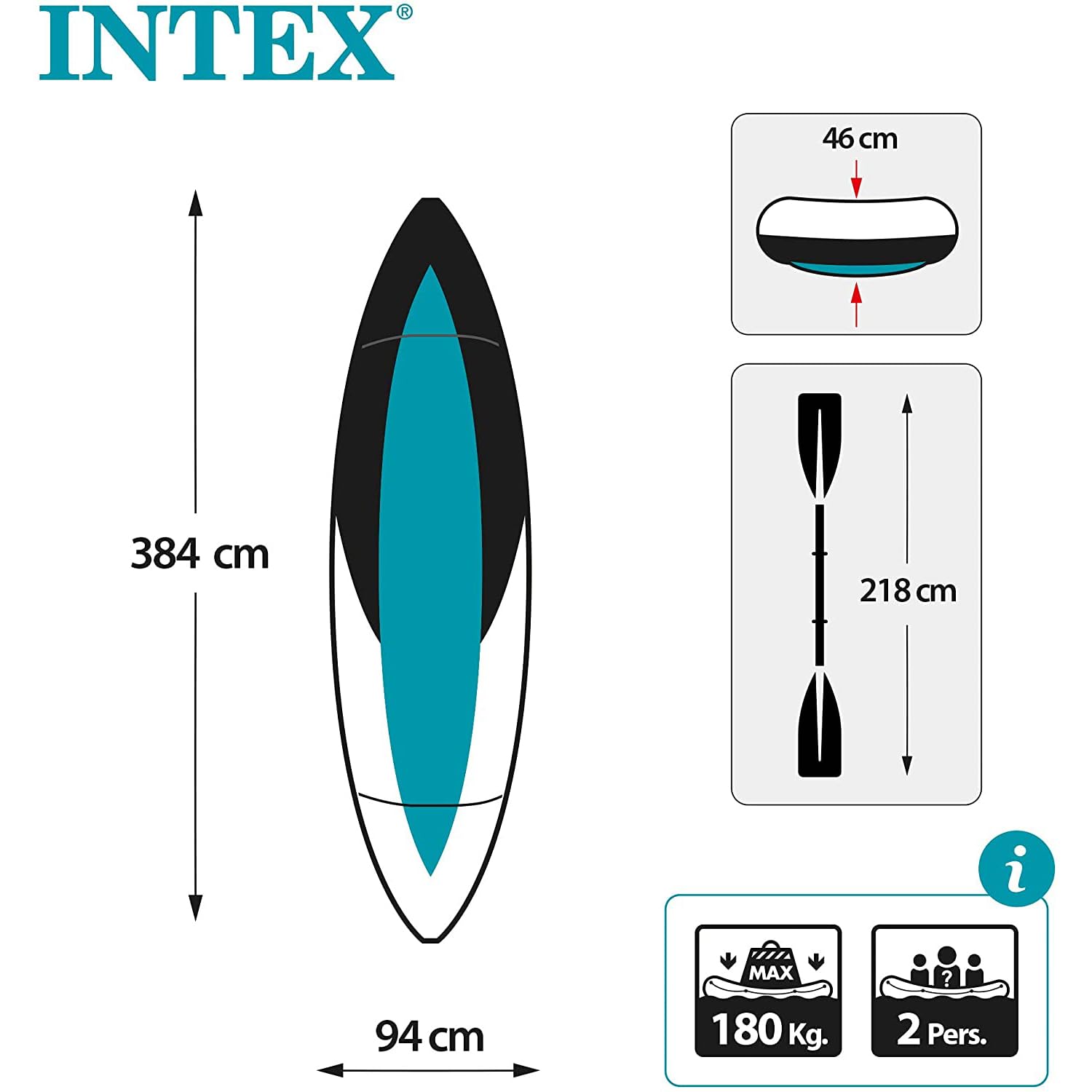 Intex Excursion Pro K2 2-Person Inflatable Kayak with Aluminum Oars & High Output Pump - Perfect for Lakes, Rivers & Outdoor Adventures