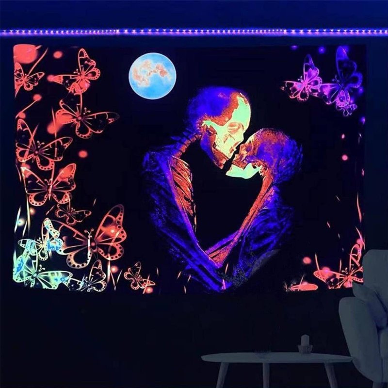 Kissing Lovers Glow in the Dark UV Tapestry - Romantic Couple Wall Art Decor for Bedroom, Living Room, Dorm & Party Lighting
