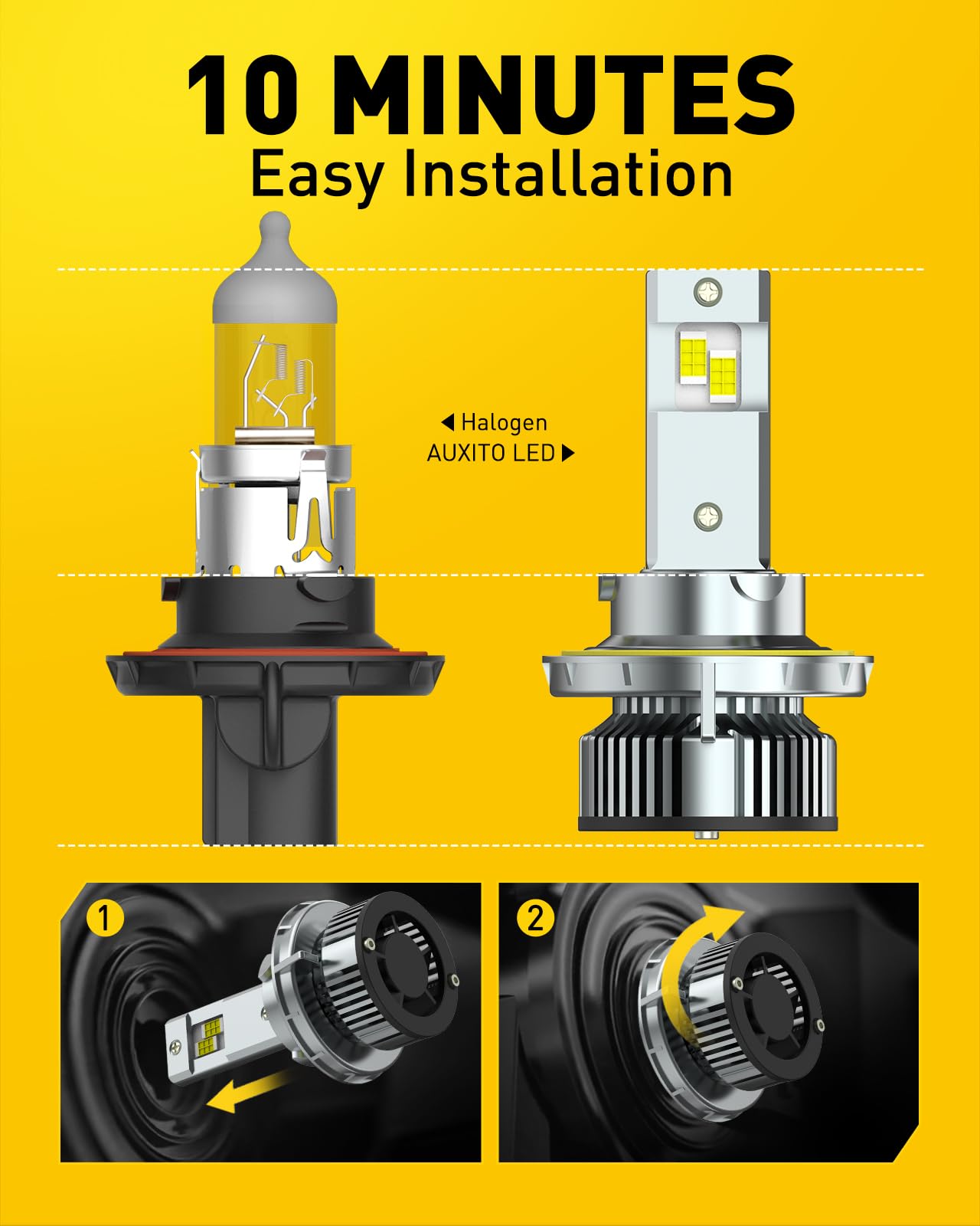 AUXITO H13/9008 LED Bulbs - 900% Brighter 120W 30000LM, 6500K Cool White, Plug & Play Halogen Replacement, CANBUS Ready (Pack of 2) - Perfect for Jeep Wrangler, Ford F-150, Dodge Ram Headlight Upgrade
