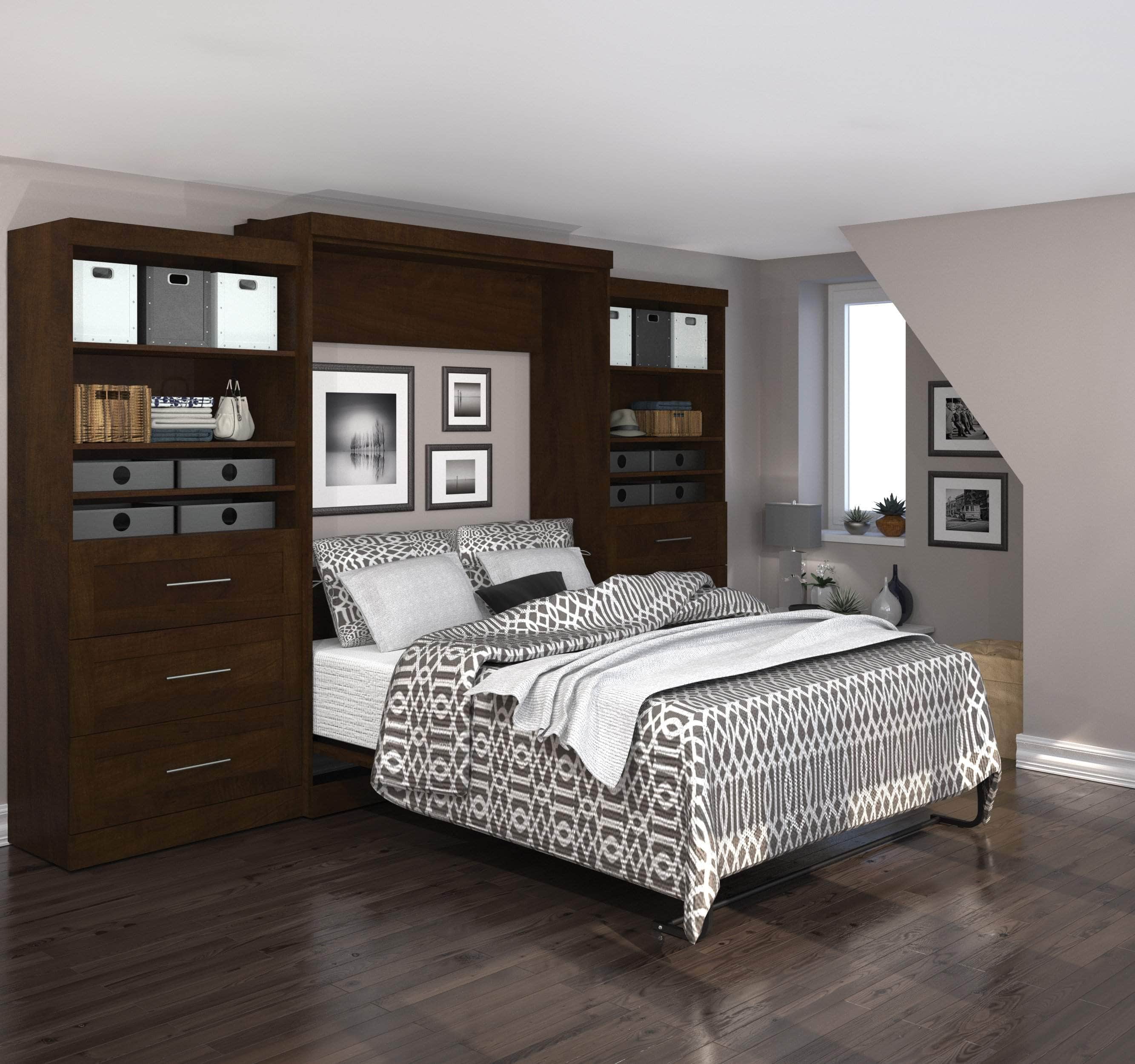 Pur Queen Murphy Wall Bed with 2 Storage Drawers - Space Saving Fold Down Bed (136 Inch) in 6 Colors | Perfect for Small Apartments, Guest Rooms & Home Offices