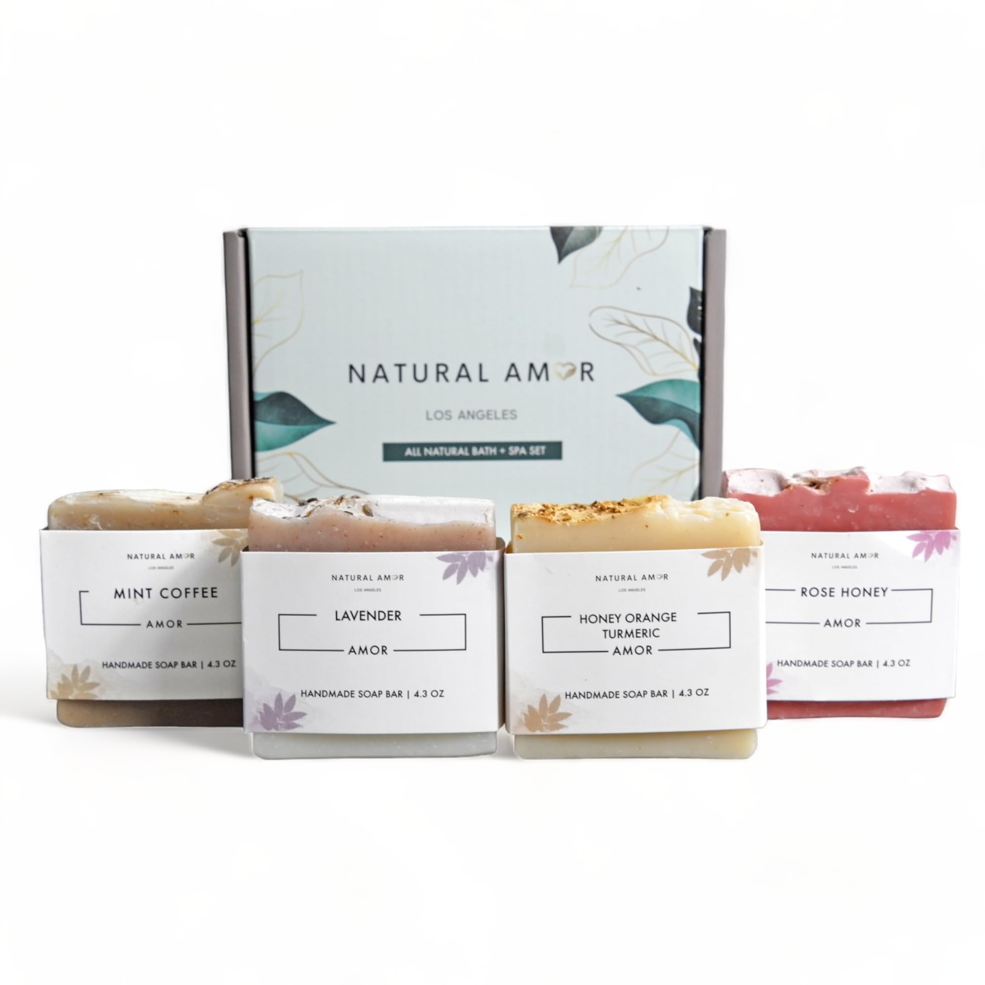 Natural Amor Organic Handmade Soap Bar Set (4 Pack) - Cold Process Soap with Natural Ingredients, Vegan & Cruelty-Free - Perfect Gift Set for Women, Men & All Skin Types - Ideal for Daily Use, Spa Days & Relaxing Bath Time