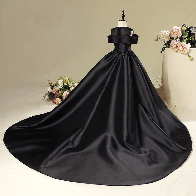 First Communion Dress for Baby Girl - Elegant Black Pageant Dress with Big Tail - Perfect for Birthday Parties, Christenings & Special Occasions