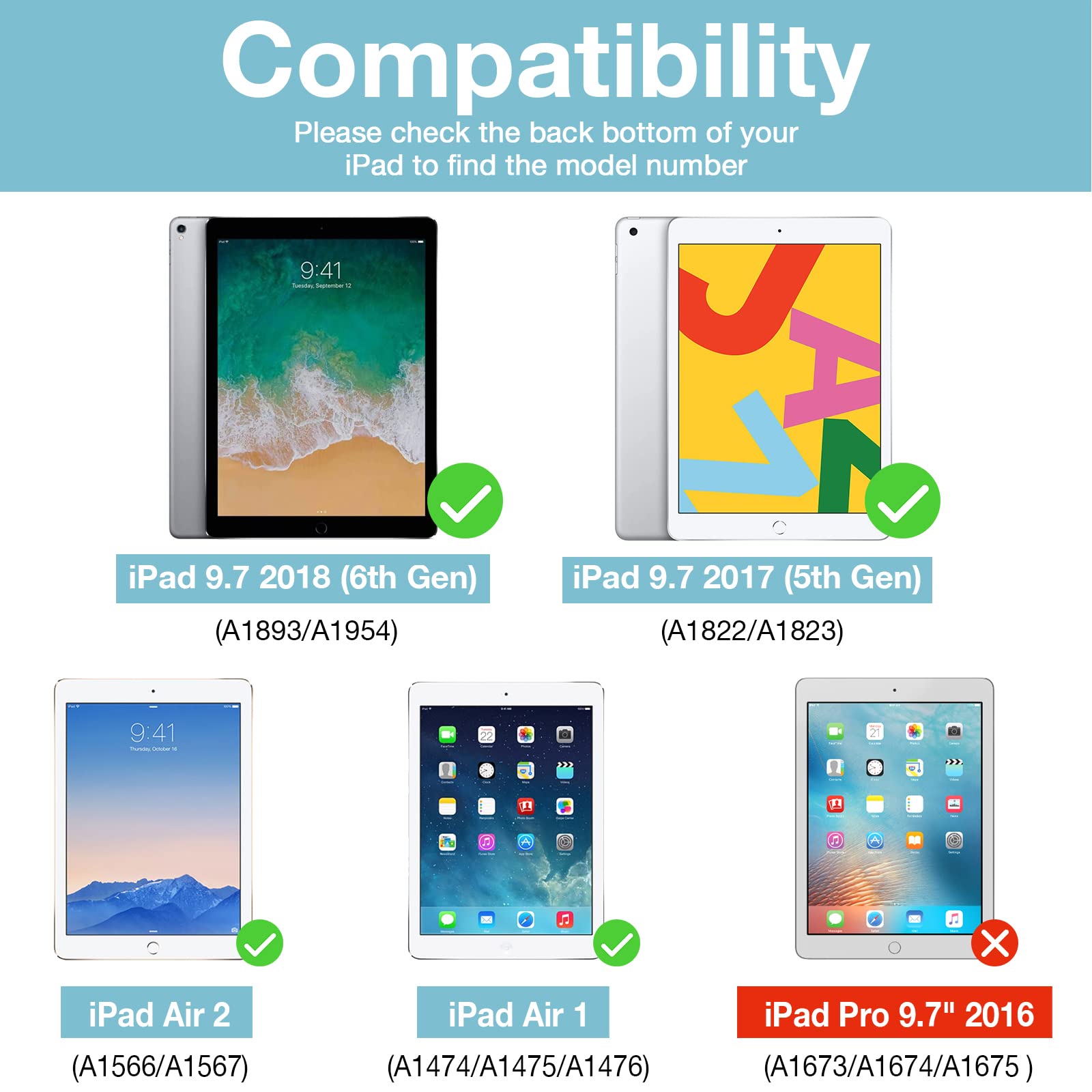 ProCase iPad 9.7 Inch Case - Slim Soft TPU Cover with Stand for iPad 6th/5th Gen, iPad Air 2/Air 1 (2017/2018 Models) | Protective Shockproof Case for Work, School & Travel - Black