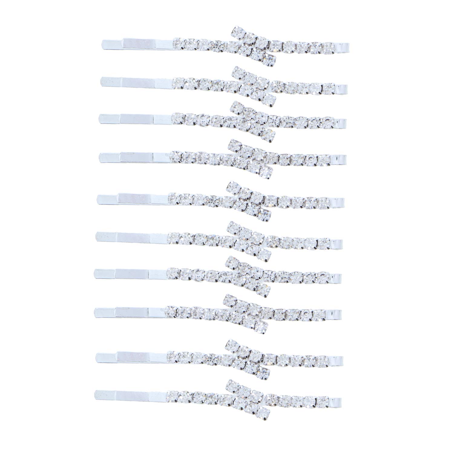 2.5 Inch Elegant Silver Rhinestone Wedding Bobby Pin Hair Barrette Set of 10 for Women - Perfect for Bridal, Prom, and Formal Events