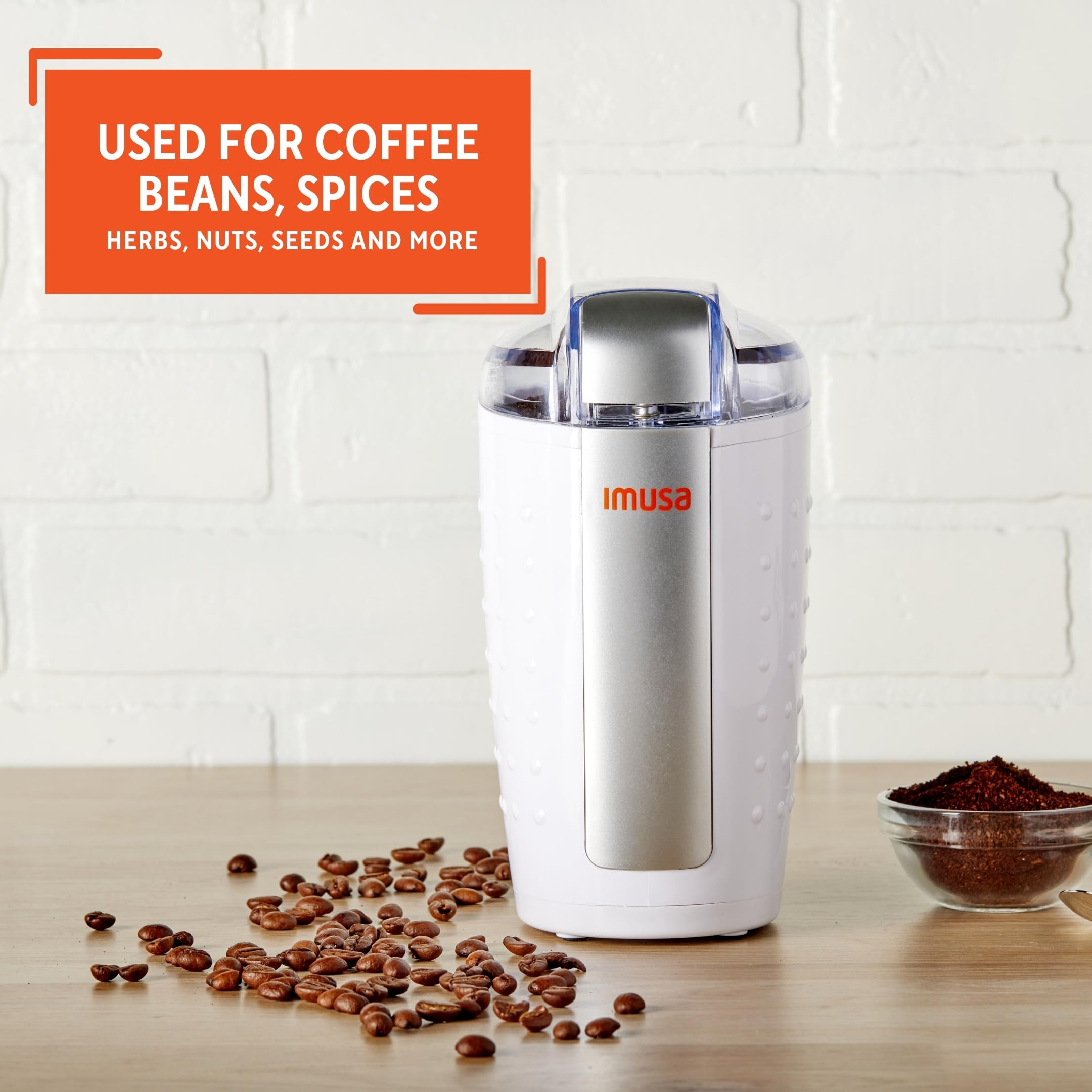 IMUSA 3oz Electric Coffee Grinder & Spice Grinder - White - Perfect for Freshly Ground Coffee & Spices at Home or Office