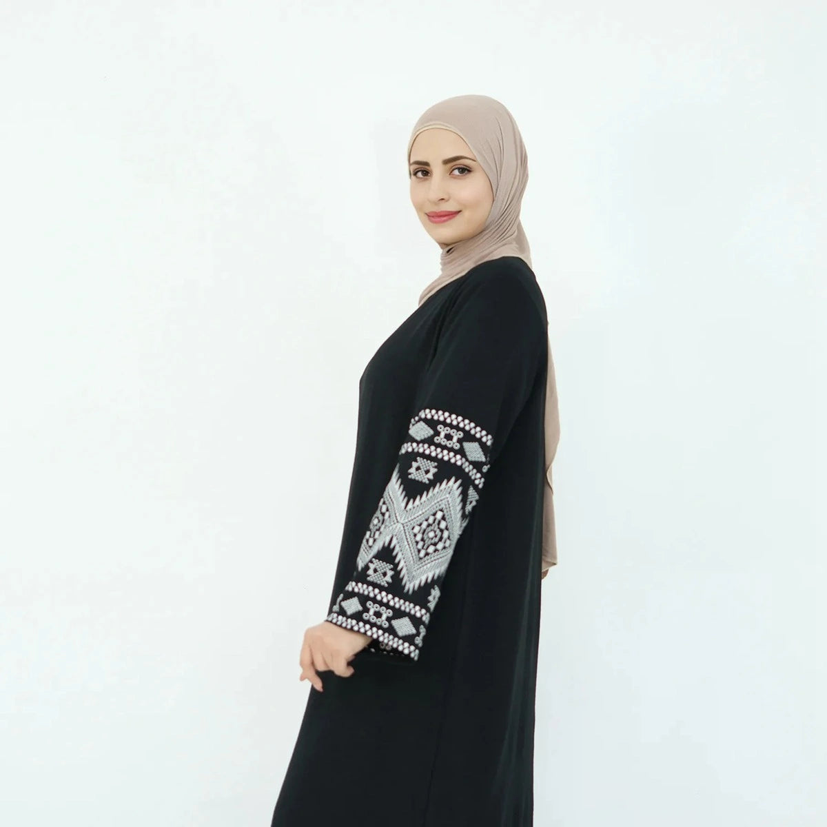 Elegant Embroidery Sleeve Abaya Dress #24877 - Modest Islamic Fashion for Women, Perfect for Prayer, Eid, and Special Occasions