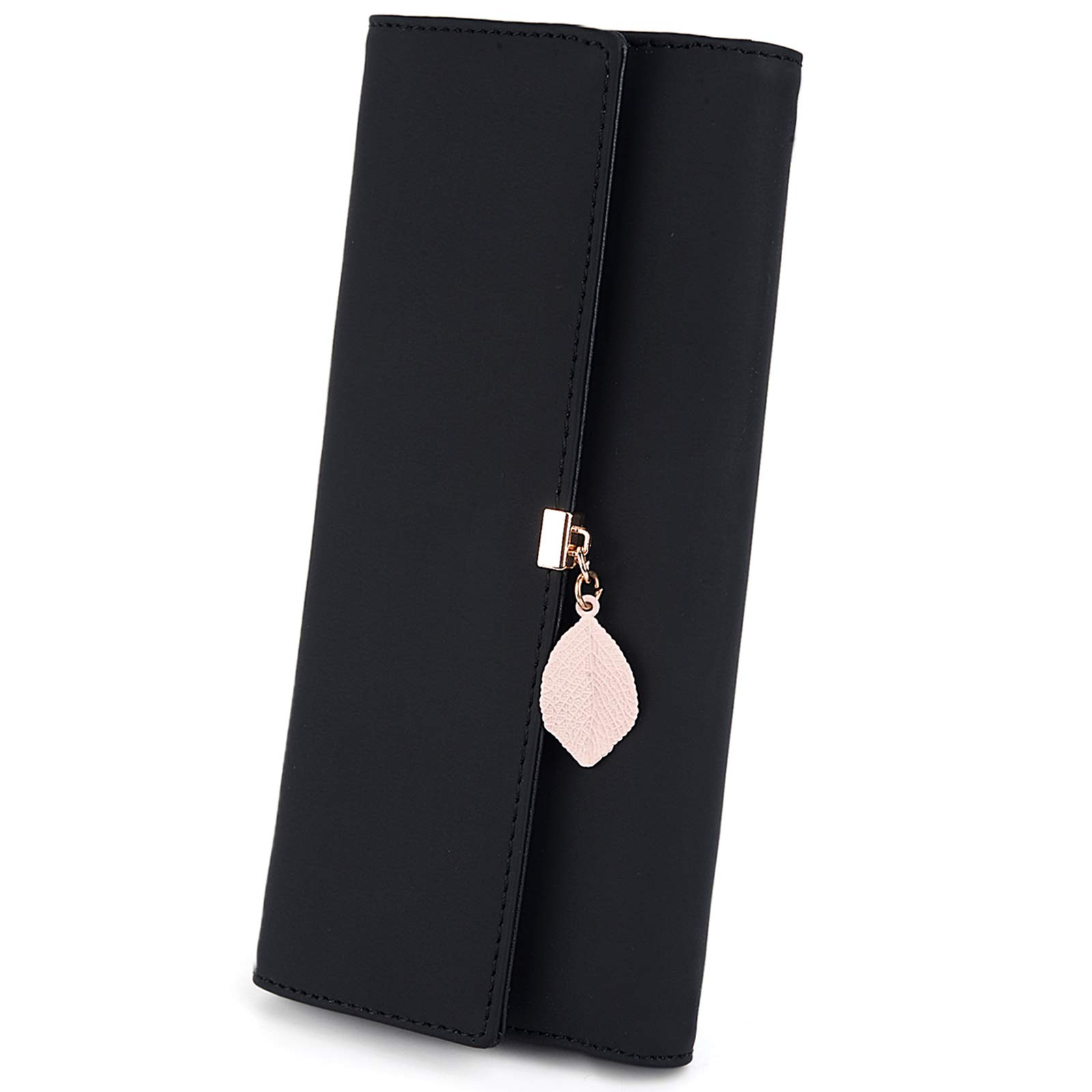 UTO RFID Blocking Wallet for Women - PU Leather Leaf Pendant Card Holder with Zipper Coin Purse | Phone & Checkbook Organizer | Perfect for Travel, Shopping & Everyday Use