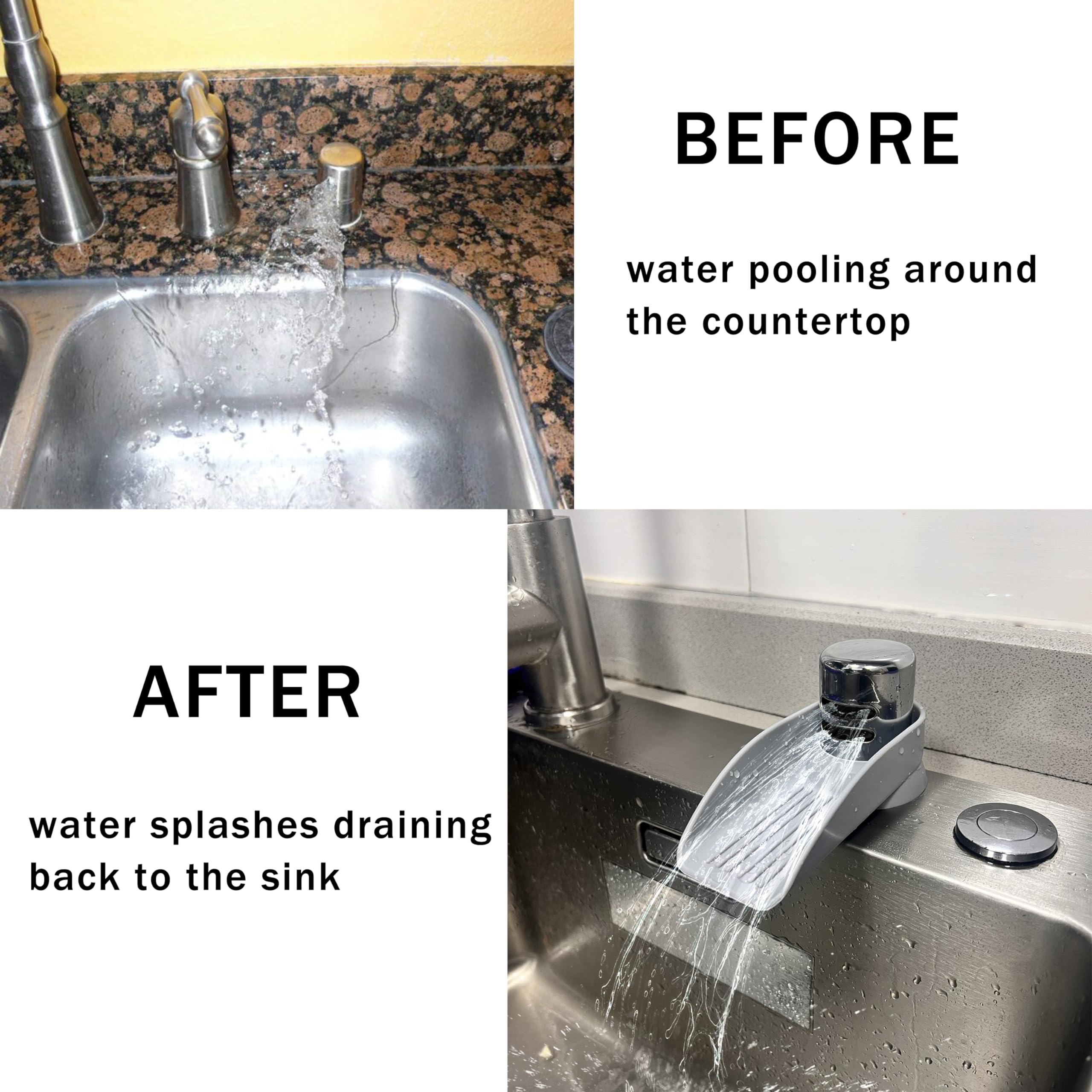2-Pack Universal Dishwasher Air Gap Cover with Water Ramp & 4° Overflow Spout Extender - Silicone Splash Guard Replacement (Grey & Black) - Perfect for Kitchen Sink, Countertop Protection & Dishwasher Leak Prevention