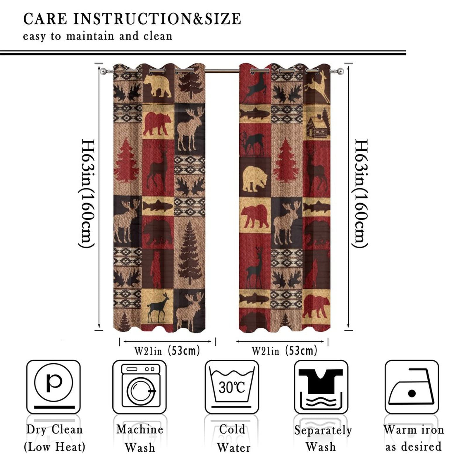 Retro Rustic Bear Deer Blackout Curtains - Farmhouse Cabin Bear Moose Red Black Buffalo Check Plaid Grommet Window Drapes, Thermal Insulated Energy Saving Curtain Set for Living Room, Nursery, Bedroom & Cabin - Perfect for Cozy Winter Nights and Light Blocking