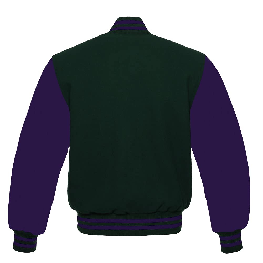 Men's Varsity Baseball Letterman Jacket - Wool Bomber Style with Purple Sleeves for School & Sports | Perfect for Baseball Games, College Events & Casual Wear