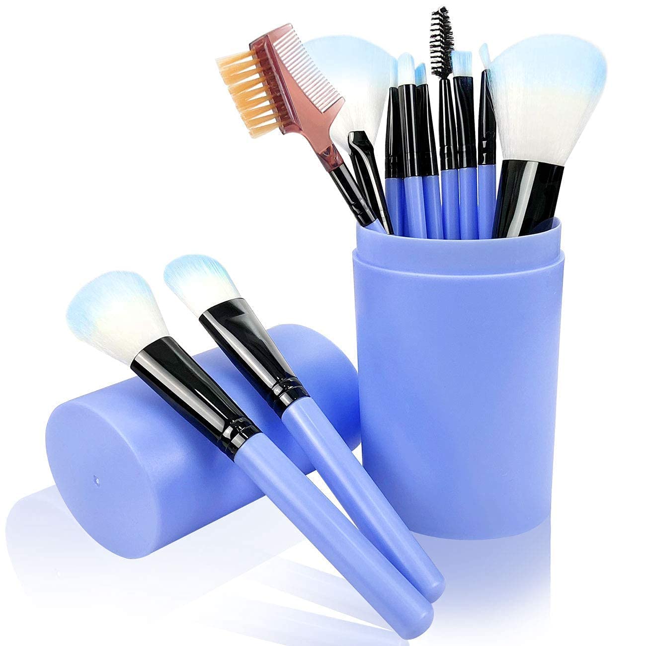 Premium 12-Piece Catiblue Makeup Brush Set with Storage Barrel - Soft Synthetic Bristles for Foundation, Blending & Contouring - Perfect for Professional Makeup Artists & Beginners (Sky Blue)