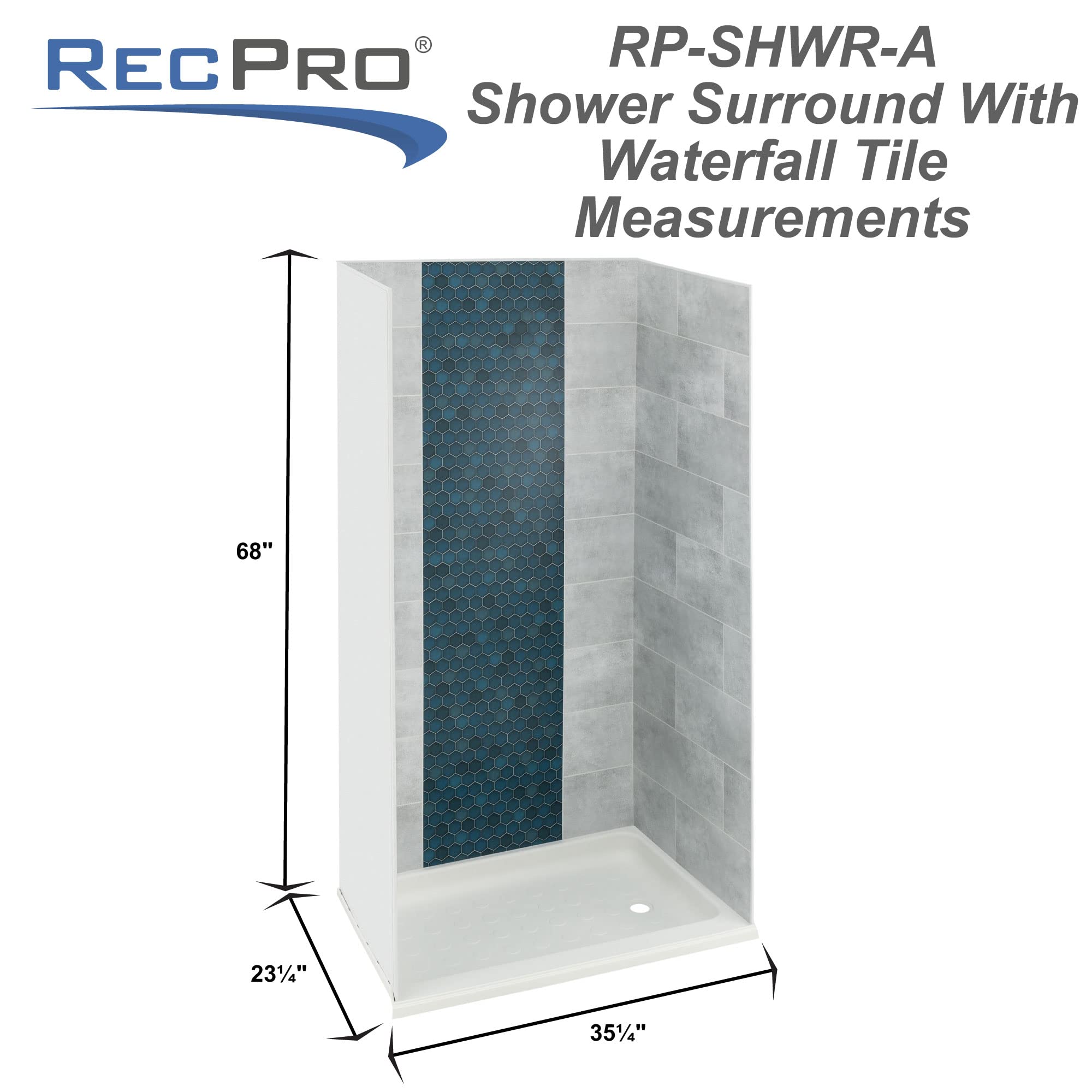 RecPro RV Shower Surround - One Piece ABS Design, No Grout or Adhesive Needed, Easy to Clean (Teal Waterfall Accent, 36