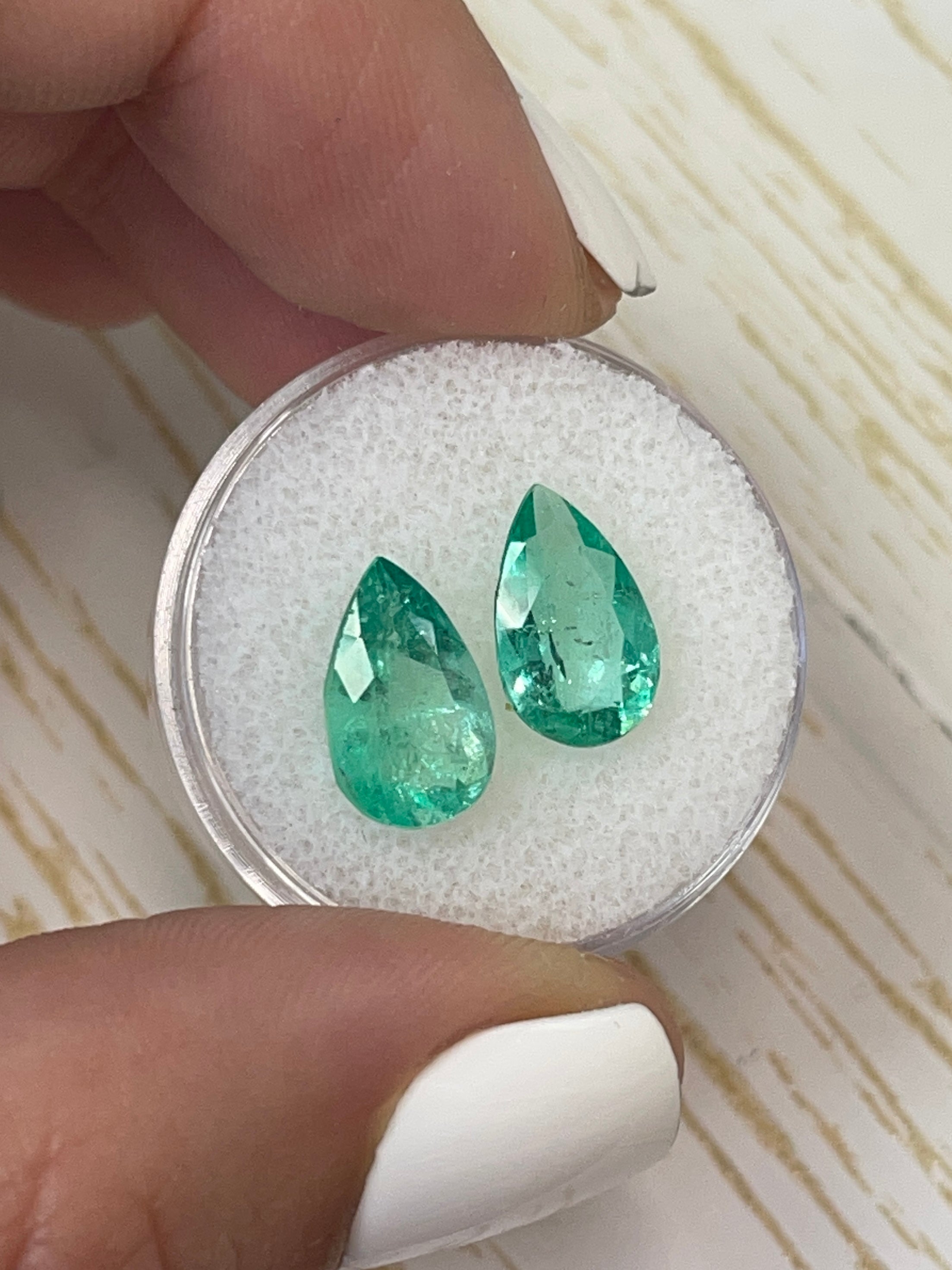 4.76tcw 12x7.5mm Matching Pair Colombian Emerald Pear Cut Loose Gemstones for Jewelry Making & Engagement Rings
