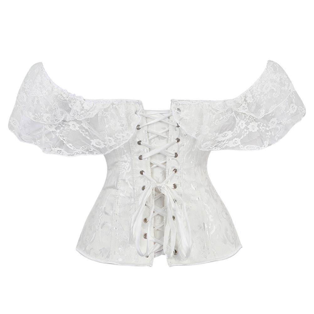 SHYMMUO Women's Sexy Lace Corset Top - Bustier Lingerie with Lace Sleeves & Lace Up Front, Waist Trainer for Shapewear & Costume | Perfect for Valentine's Day, Boudoir Photography & Burlesque Shows