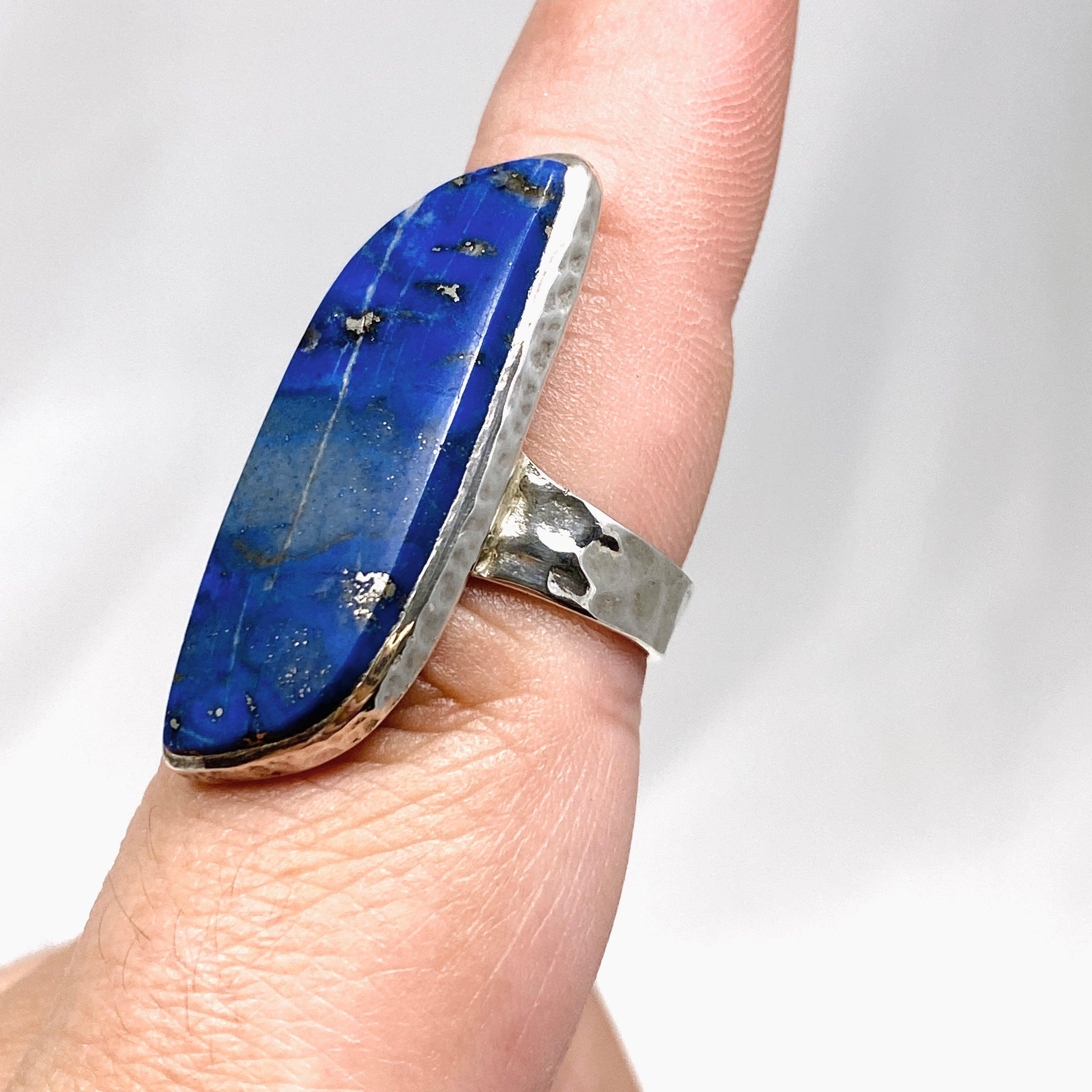 Lapis Lazuli Freeform Hammered Band Ring for Women - Size 8 - KRGJ2162 - Handmade Boho Jewelry for Everyday Wear & Special Occasions