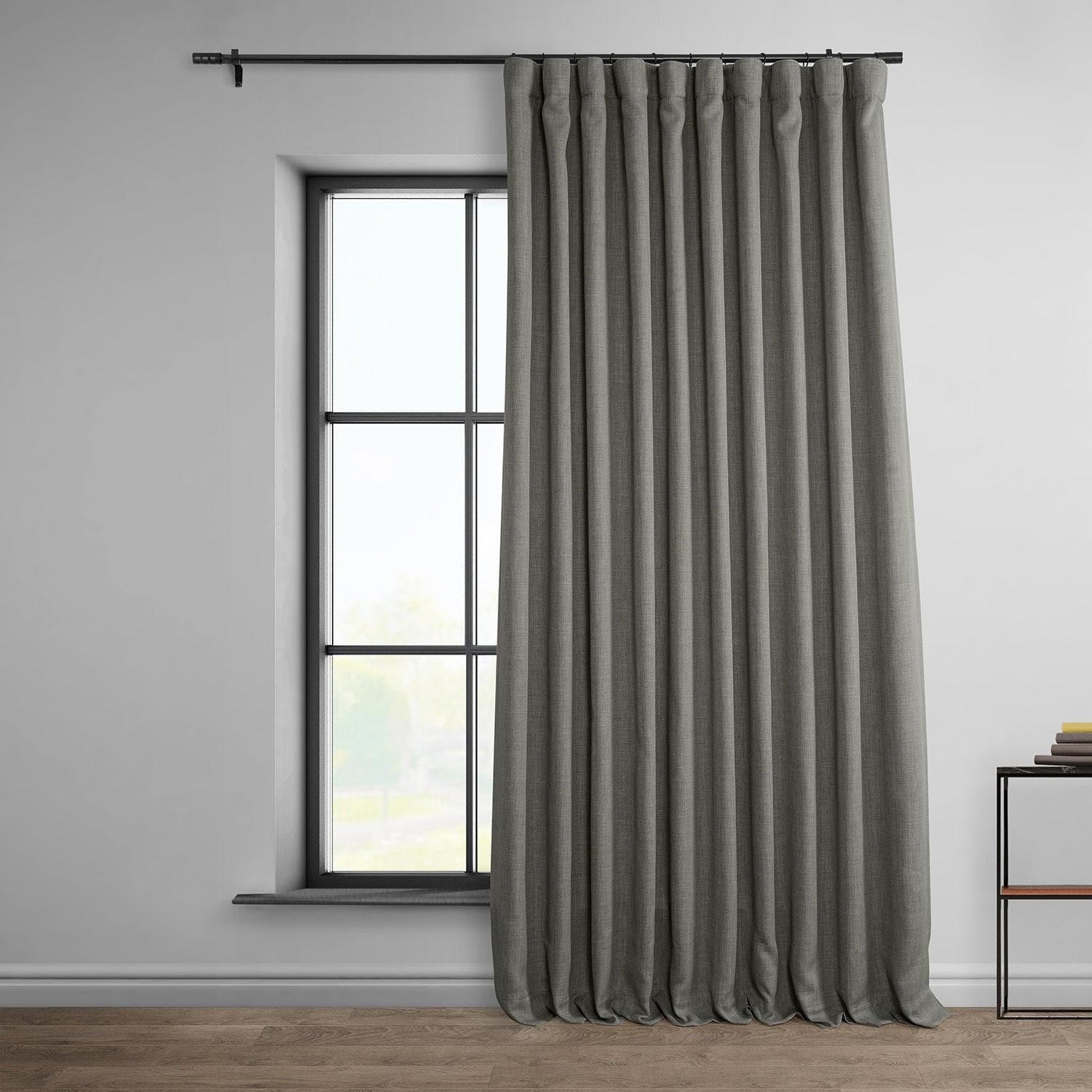 Grey Extra Wide Textured Faux Linen Blackout Curtains for Living Room & Bedroom - Thermal Insulated Room Darkening Window Drapes