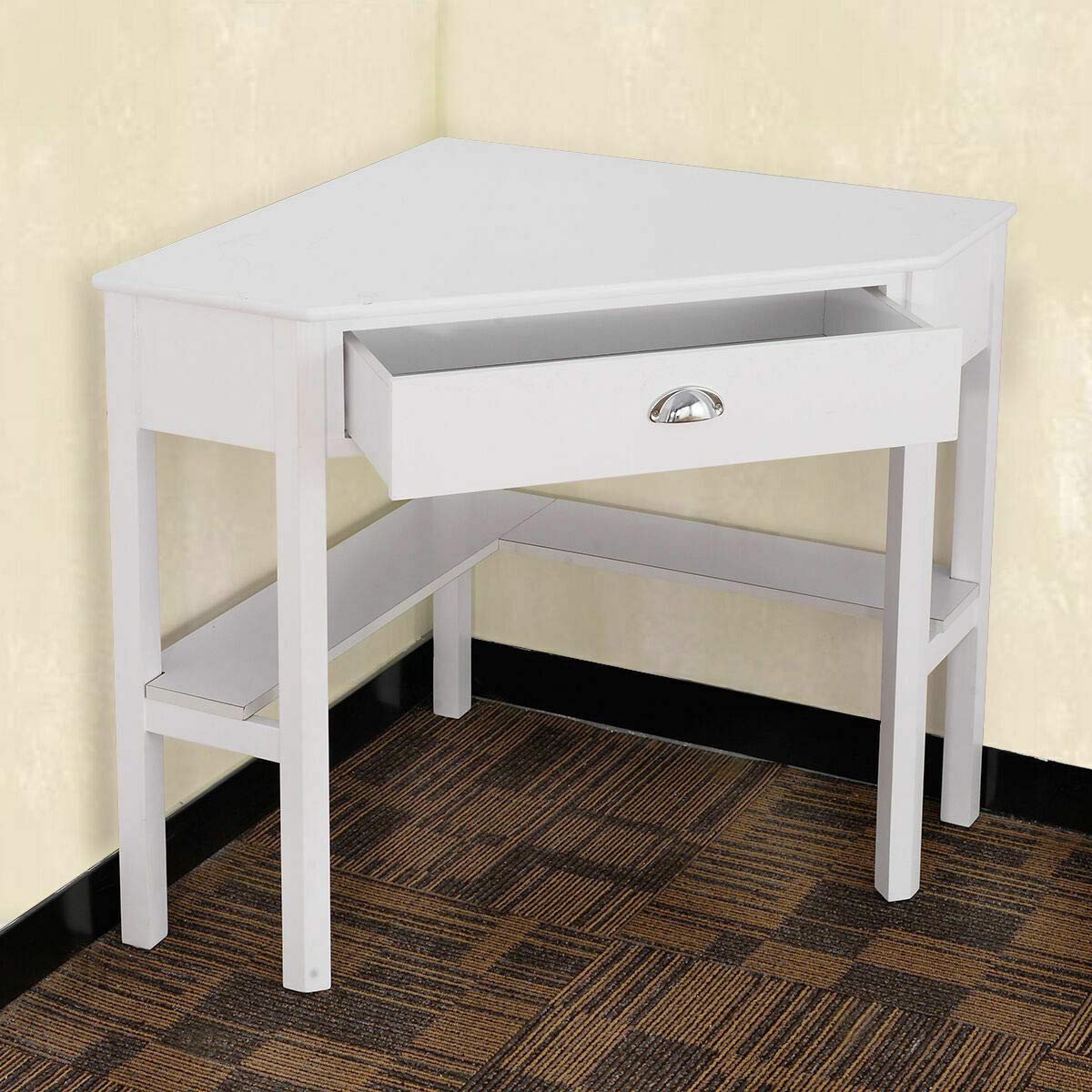 Modern White Corner Wood Desk - Home Office Laptop Writing Table with Ergonomic Design | Perfect for Small Spaces, Study Rooms & Remote Workstations