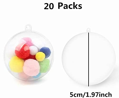 20 Pack Clear Plastic Fillable Christmas Ornament Balls - 50mm DIY Transparent Baubles for Tree Decorations, Wedding, Party, New Year Gifts & Home Decor | Perfect for Holiday Crafts, Gift Filling & Festive Celebrations