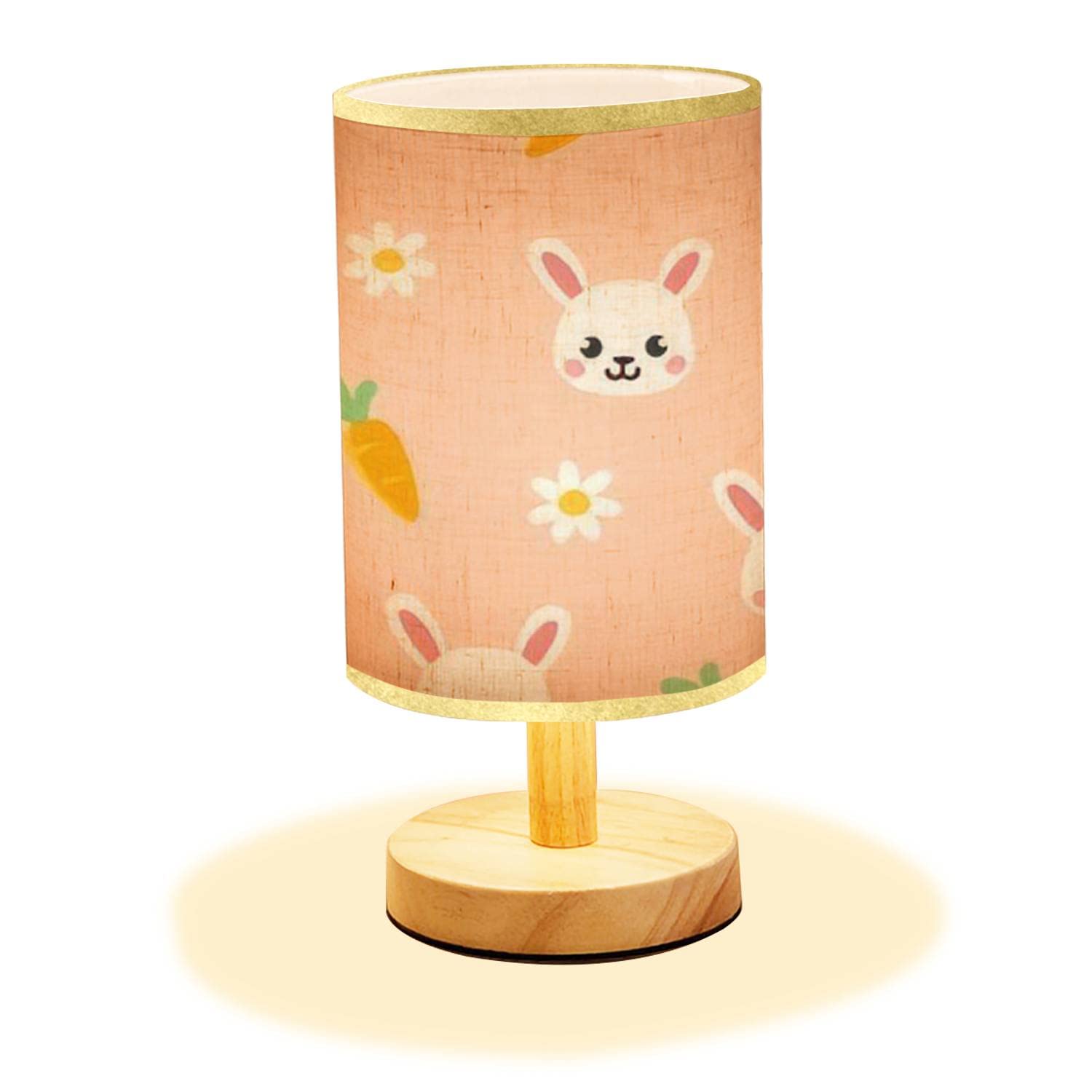 Minimalist Wooden Bunny Carrot Daisy Nightstand Lamp with Flaxen Fabric Shade - Cute Easter Decor for Bedroom, Living Room & Nursery | Perfect for Spring Home Decor, Easter Gift & Cozy Reading Light