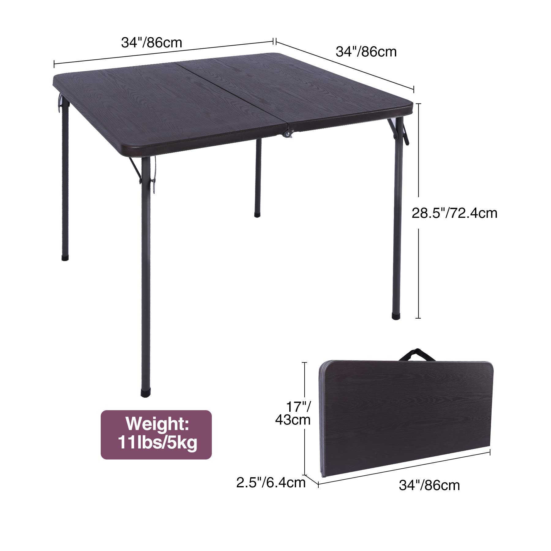 **Folding Square Card Table with Waterproof Plastic Top - 34x34 Inch Lightweight Portable Small Folding Table for Adults - Indoor & Outdoor Use - Perfect for Parties, Camping, Picnics & Game Nights - Black**