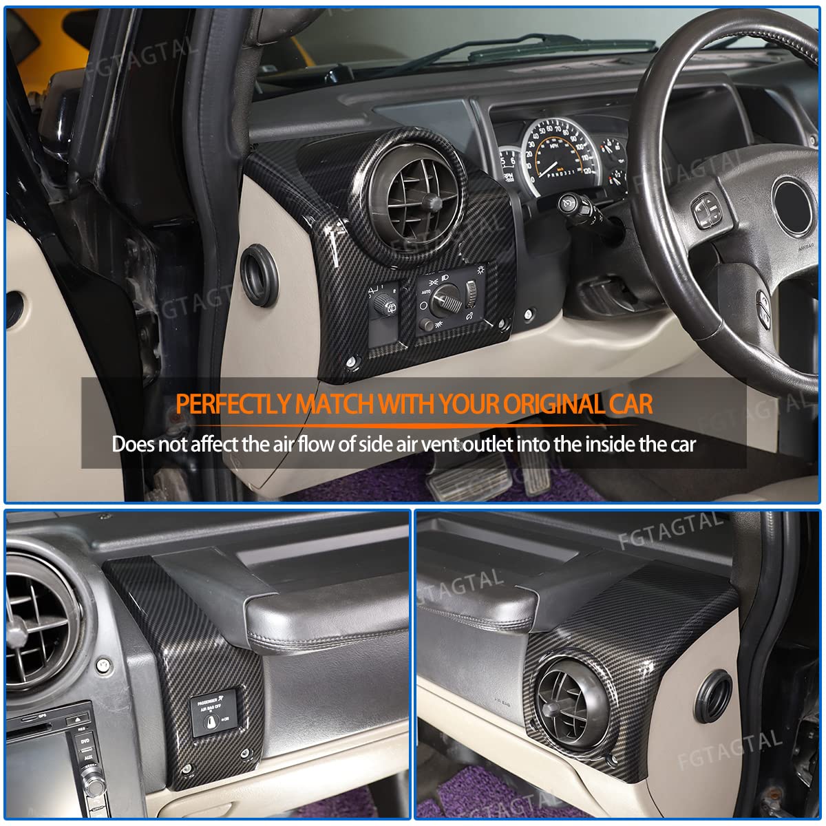 Hummer H2 2003-2007 Dashboard Side Air Vent Cover - ABS Interior Air Vent Outlet Trim Frame with Carbon Fiber Pattern (4PCS, Black) | Perfect for Car Interior Upgrade & Customization