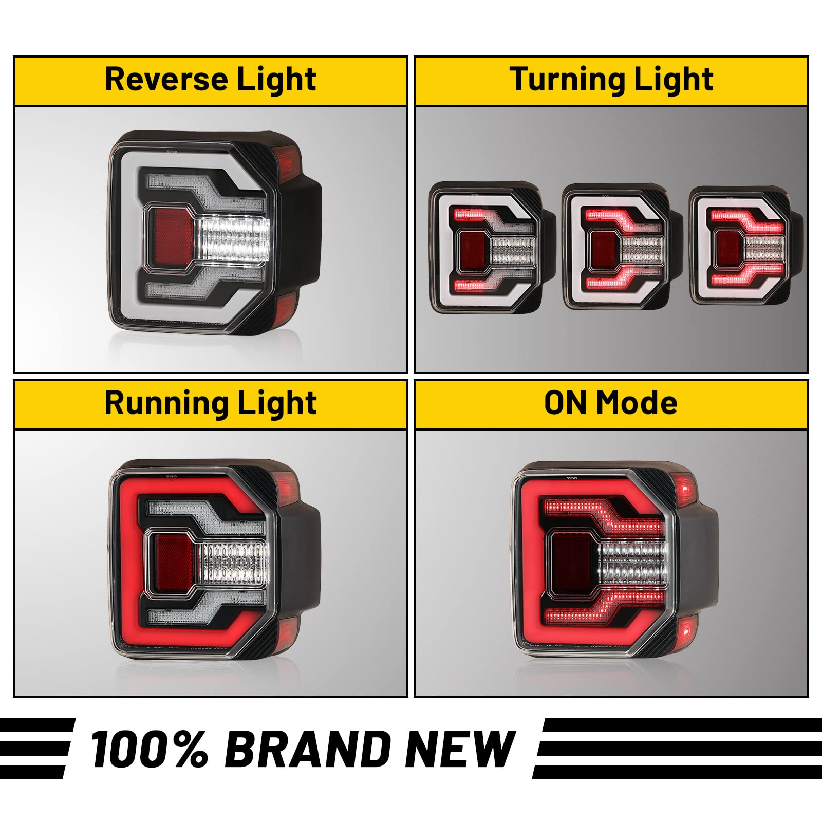 2018-2024 Jeep Wrangler JL LED Tail Lights with Sequential Turn Signal - Clear Lens Replacement Taillight Assembly (1 Pair) - Perfect for Off-Roading & Night Driving