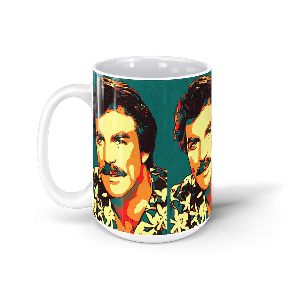 GARADO Tom Selleck Magnum PI Artwork 15Oz Ceramic Coffee Mug - Vintage TV Show Collectible Gift for Fans, Perfect for Home, Office & Coffee Lovers