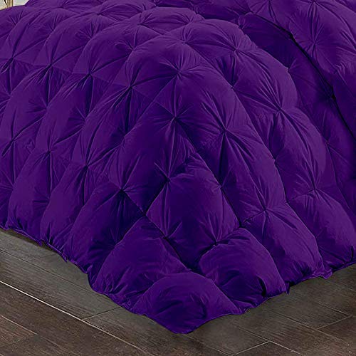 600 GSM All-Season Quilted Pinch Pleated Fluffy Comforter Set - 3 Piece (Comforter + 2 Pillow Shams) | 100% Cotton Duvet Insert | Super Queen Size | Purple | Perfect for Master Bedroom, Guest Room & Cozy Winter Nights
