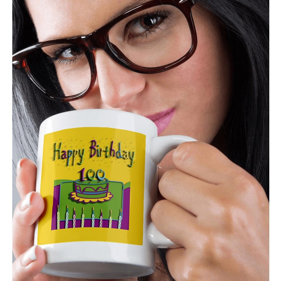 3dRose 100th Birthday Colorful Cake and Candles Ceramic Mug - 11-Ounce Coffee Cup for Celebrations, Gifts & Daily Use