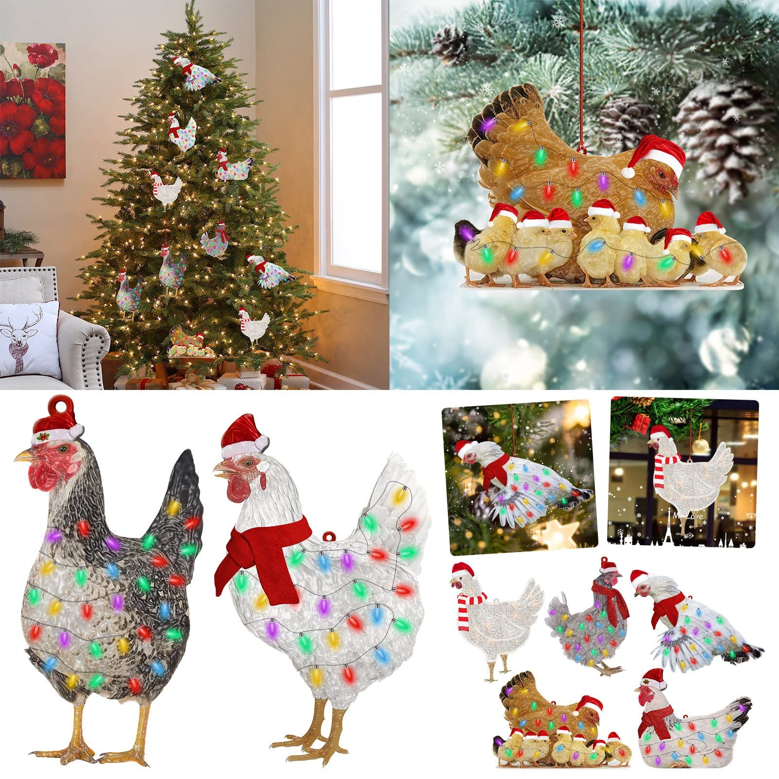 2022 Halloween & Christmas Chicken Acrylic Ornaments - Festive Tree Decor with Scarf - Holiday Pendant for Home, Party, Gift Giving