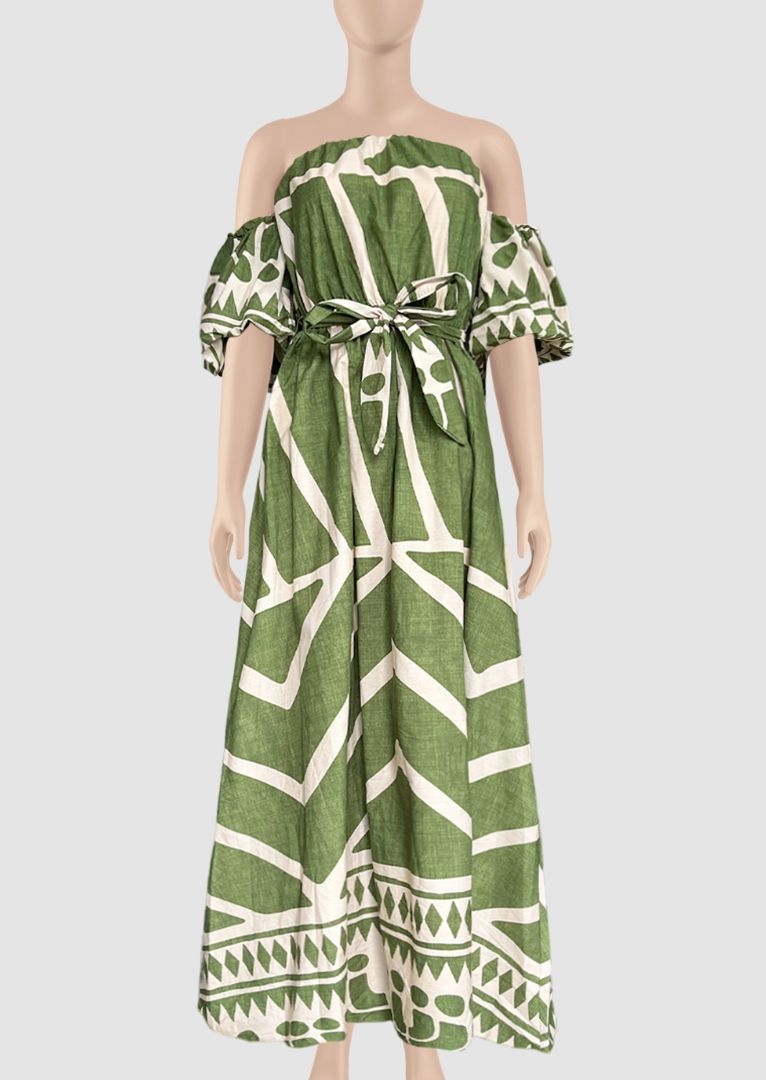 Strapless Green Floral Print Maxi Dress by Zenara - Perfect for Summer Beach Vacations, Weddings & Evening Parties