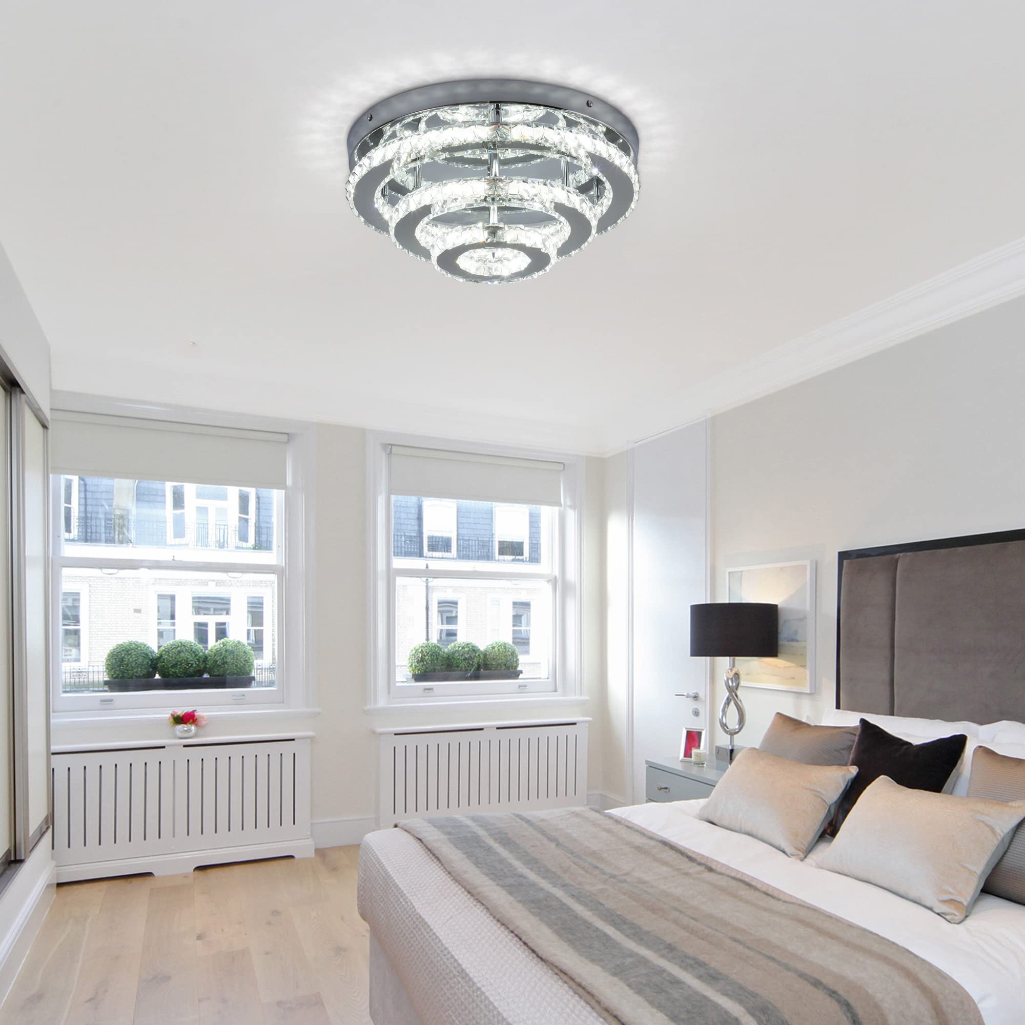 Modern Crystal Chandelier LED 3-Tier Flush Mount Ceiling Light - 13.8