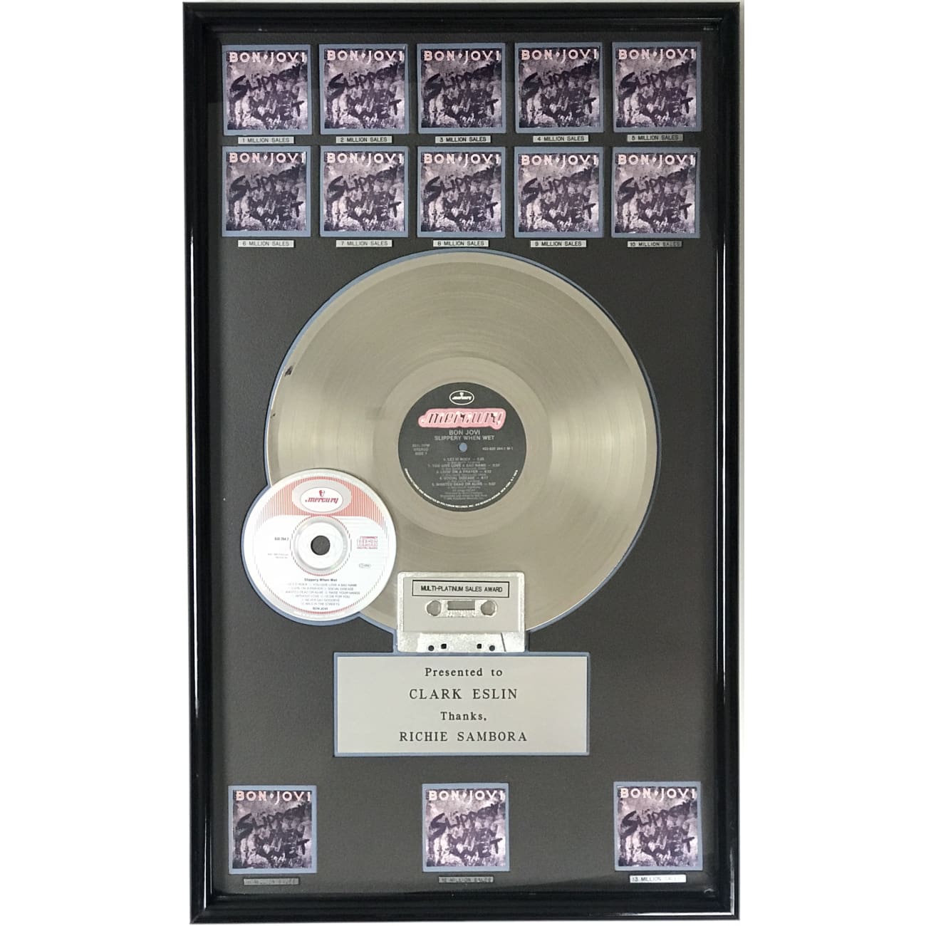 Bon Jovi Slippery When Wet 13x Multi Platinum Album Award - Perfect for Music Collectors & Rock Memorabilia Displays