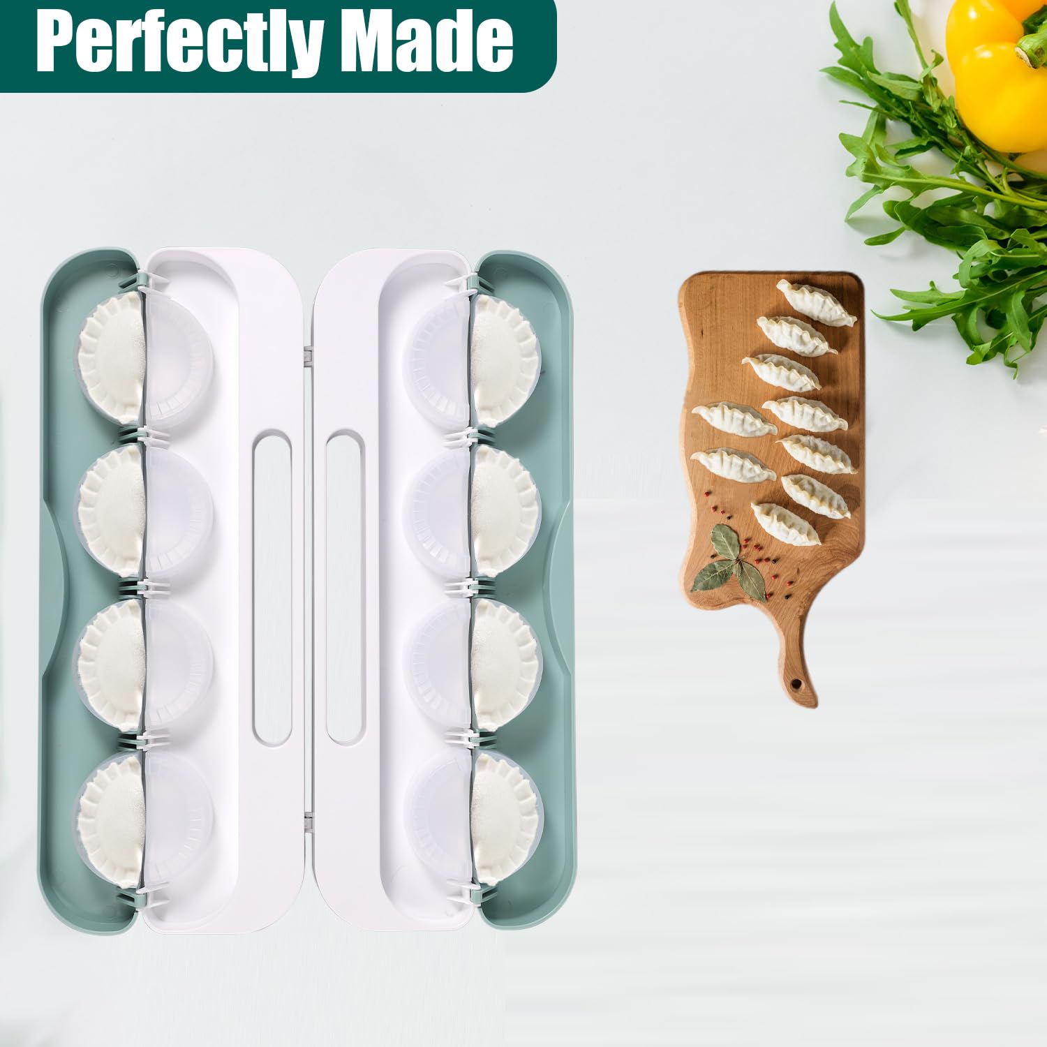 8 in 1 Manual Dumpling Maker Press Machine - Rapid Prototyping Dumpling Mold with Spray Bottle for Pierogi, Wonton, Potsticker & Pie Making - Perfect for Home Cooking, Party Snacks & Asian Cuisine (Green)