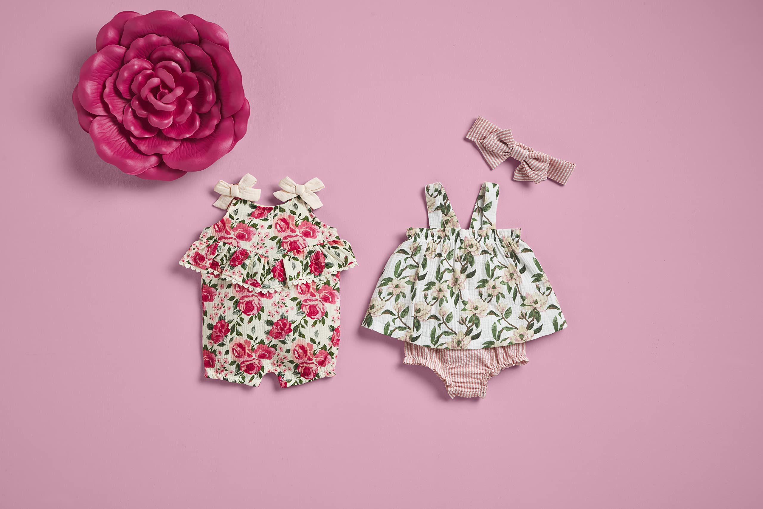Mud Pie Baby Girls' Rose Bow Bubble Romper - Cute & Comfortable Outfit for Infants & Toddlers - Perfect for Playdates, Parties & Photo Shoots
