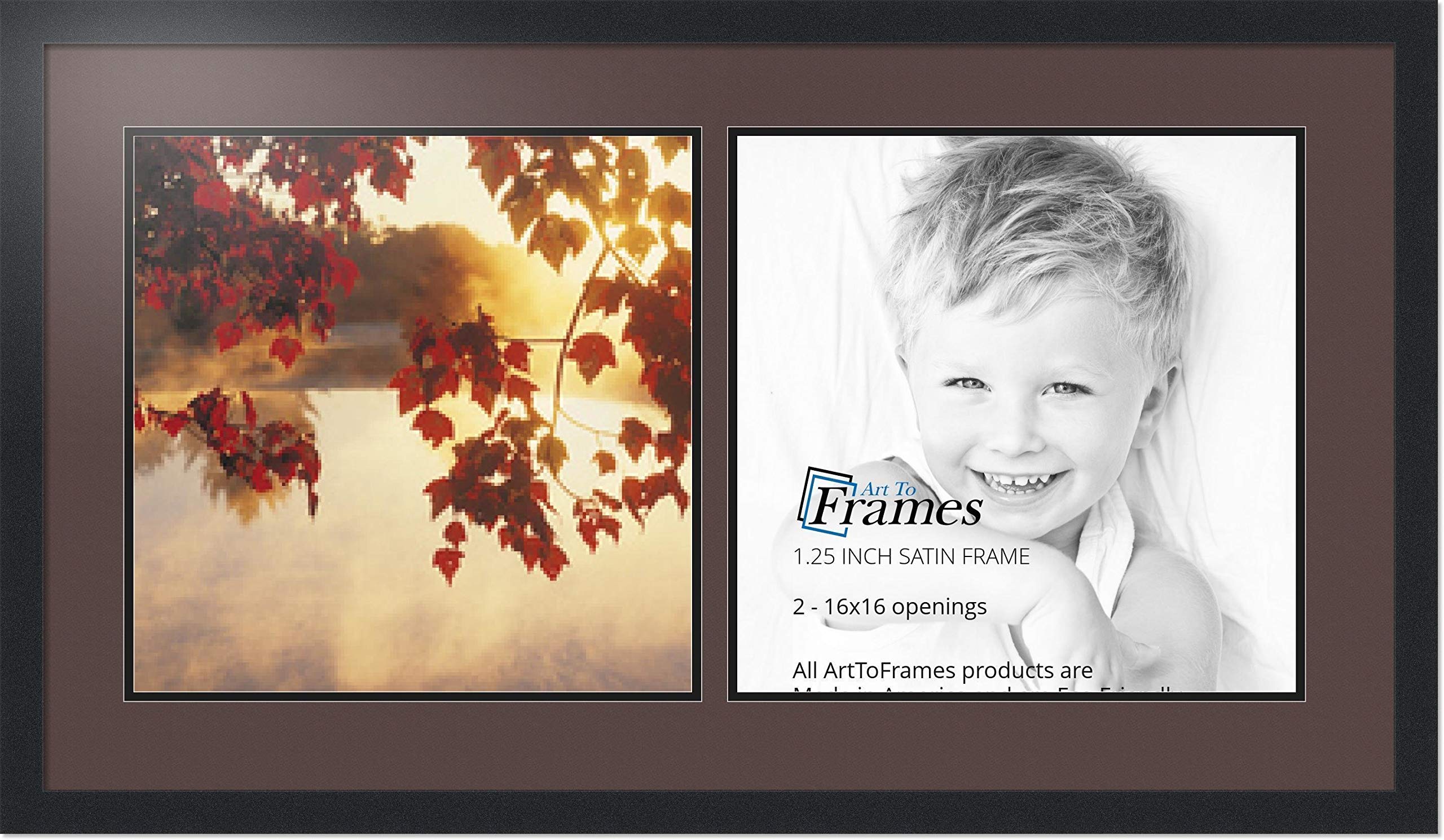 ArtToFrames 16x16 Double Opening Collage Photo Frame with Satin Black Finish - Perfect for Family Photos, Wedding Pictures, and Wall Decor in Living Room or Bedroom