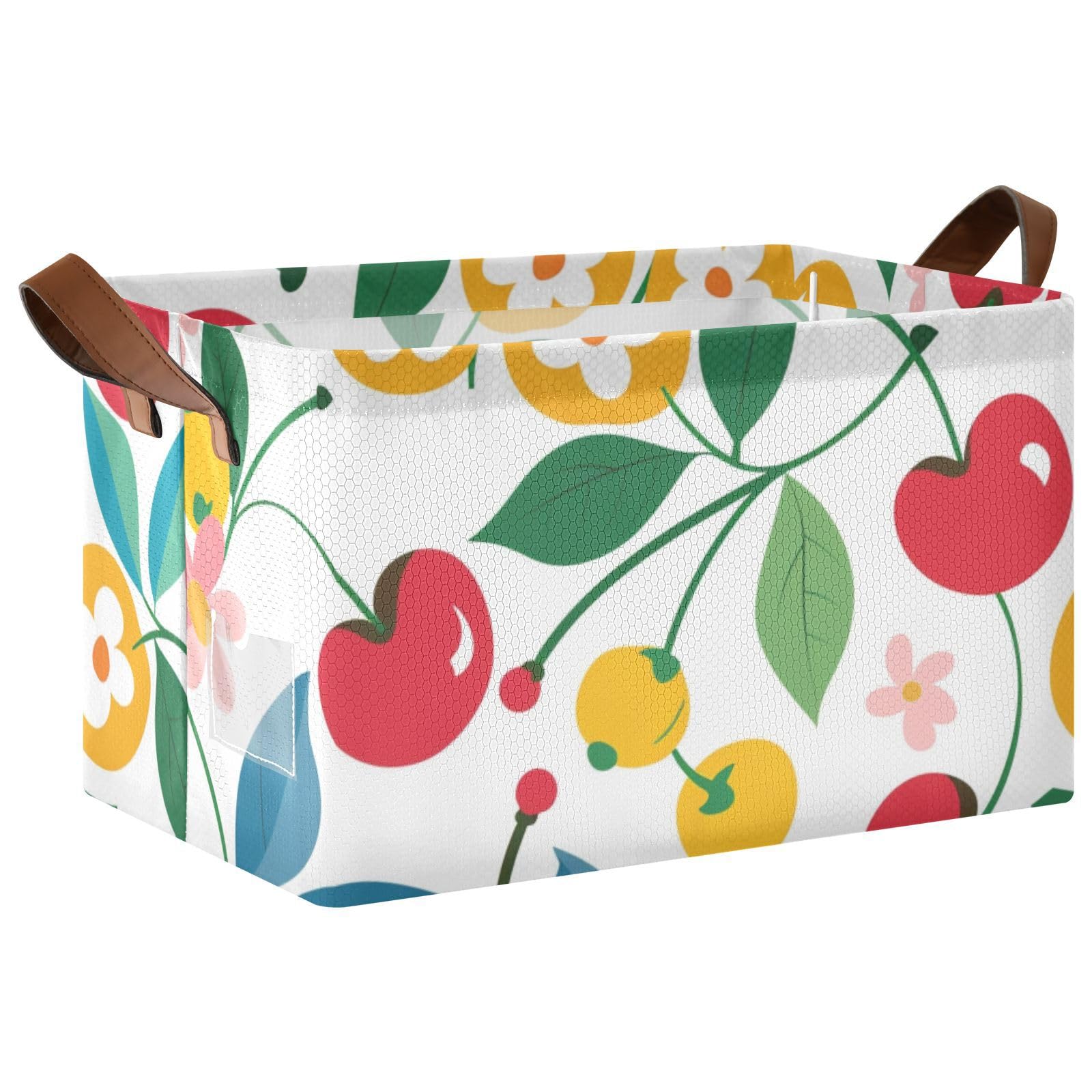 Cartoon Cherry Print Collapsible Fabric Storage Baskets - Large Decorative Closet Organizer Bins with Handles (2-Pack) - Perfect for Bedroom, Nursery & Bathroom Organization