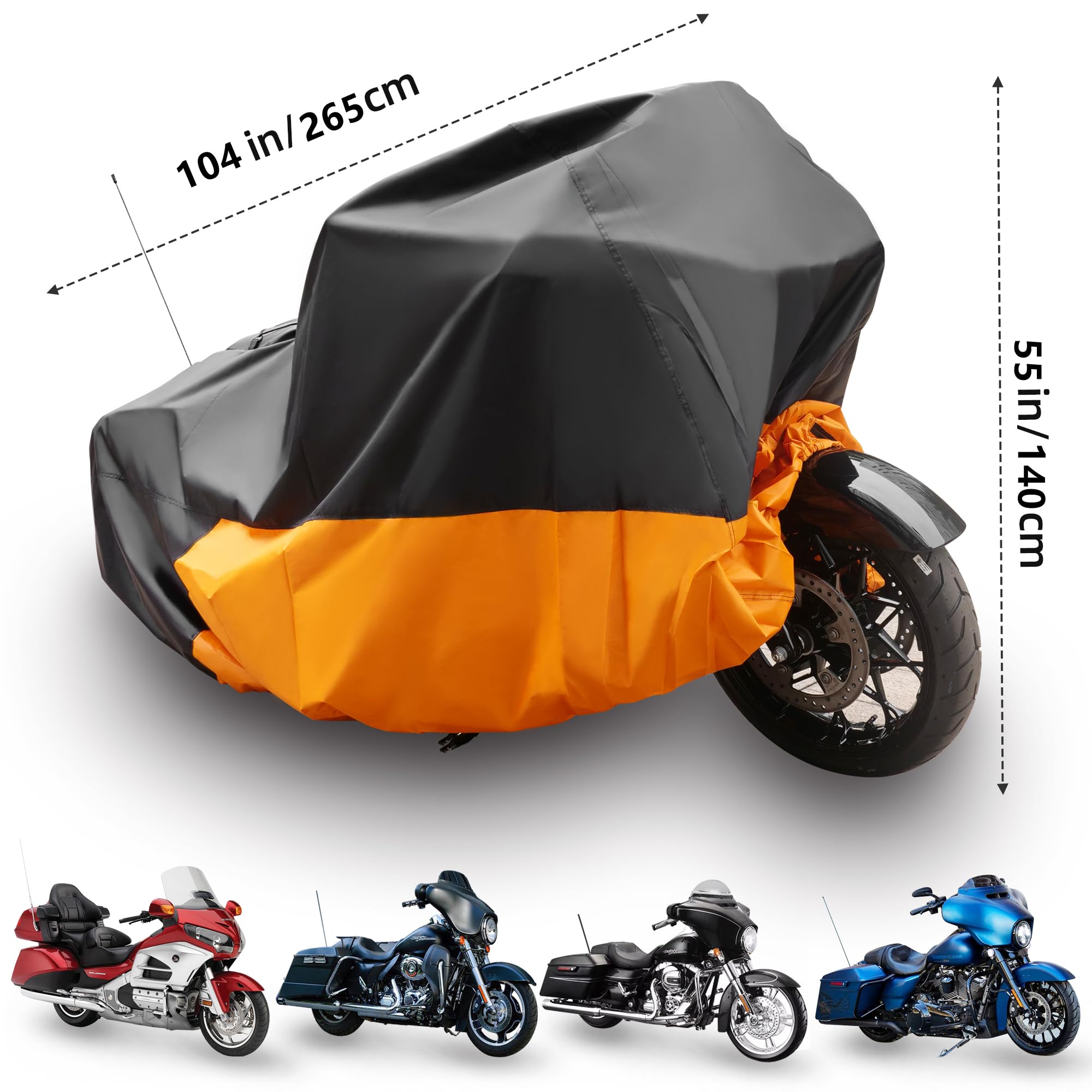 Heavy Duty Waterproof Motorcycle Cover - All Weather Protection for Outdoor Storage, Rain, Sun & Snow - Universal Fit for Touring Bikes & Full Dressers - Extra Large Size with Reflective Strips & Lock Holes - Perfect for Garage, Travel & Long-Term Parking Protection