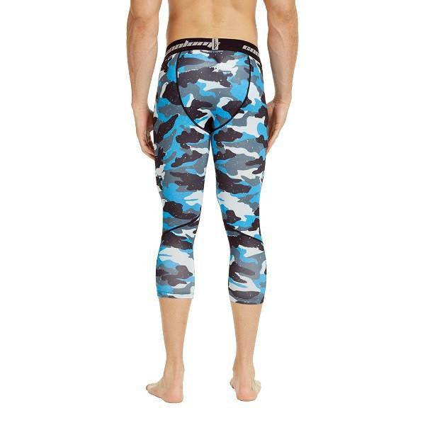 Blue Camo Compression 3/4 Tights for Women - High Performance Workout Leggings for Running, Yoga & Gym - Moisture Wicking & Breathable Activewear