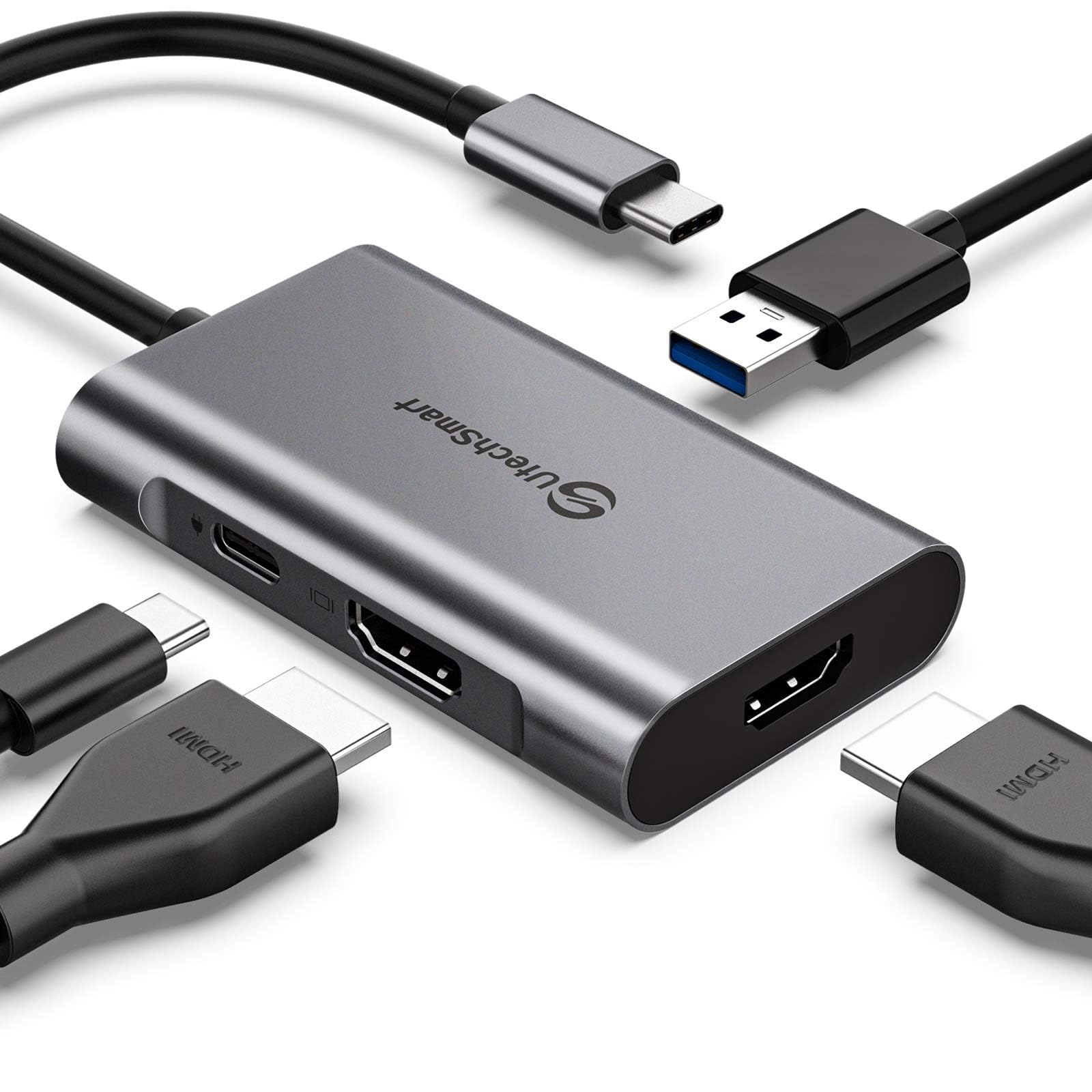 UtechSmart 4-in-1 USB C Hub with Dual HDMI Ports, USB 3.0 & Power Delivery - 4K USB C to HDMI Adapter for MacBook, Nintendo Switch, Laptops & USB C Devices - Perfect for Home Office, Gaming & Multi-Screen Workstations