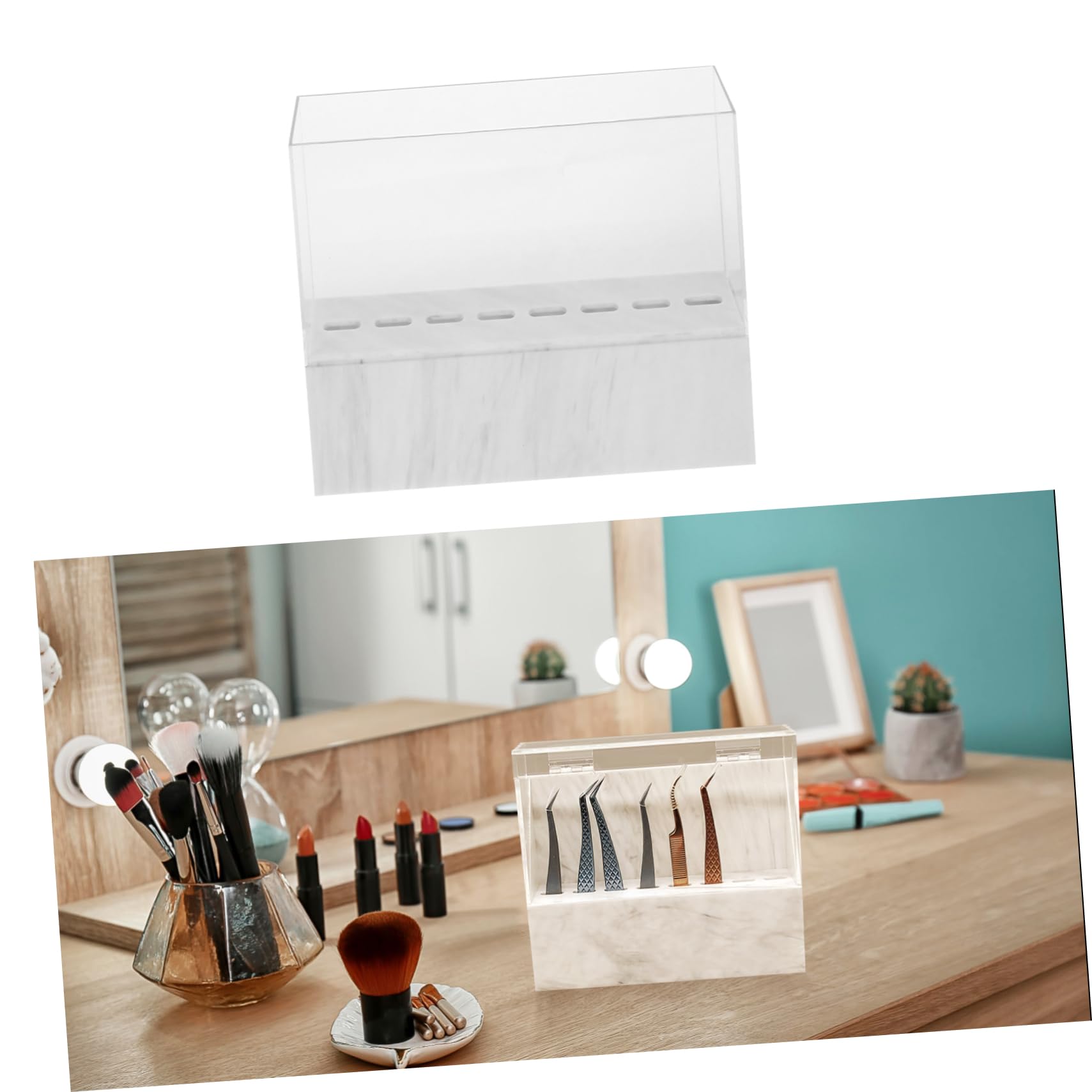 Baluue Acrylic Eyelash Tweezers Display Stand - 6 Hole Tweezer Holder for Lash Extensions, Storage Case & Shelf Bracket - Perfect for Salons, Beauty Studios & Professional Lash Artists (White)