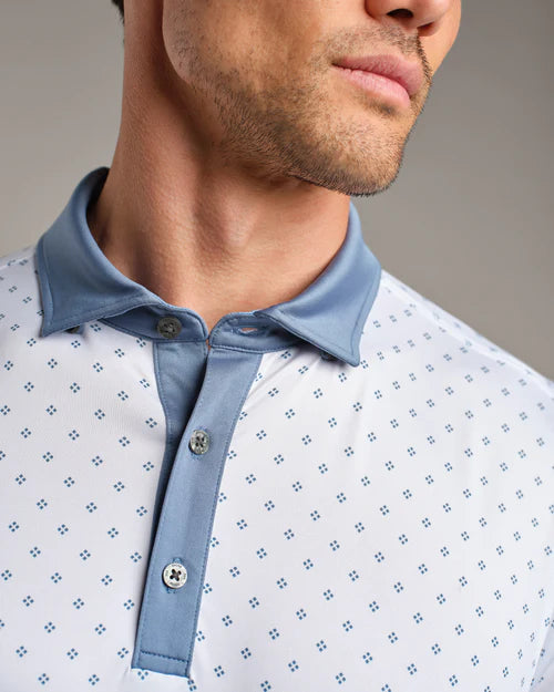 Rhone Men's Performance Golf Polo Shirt - Moisture-Wicking, Breathable & UV Protection - Blue Stone Foulard Print - Ideal for Golf, Tennis & Casual Wear